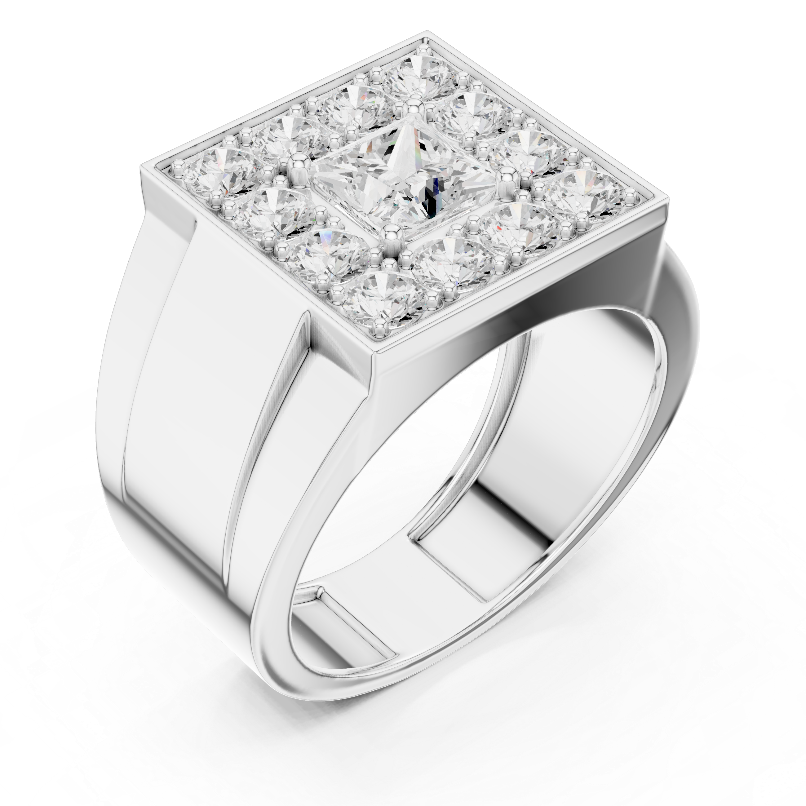 Princess Cut Halo Diamond Signet Ring – Bold Men's Luxury Statement Ring