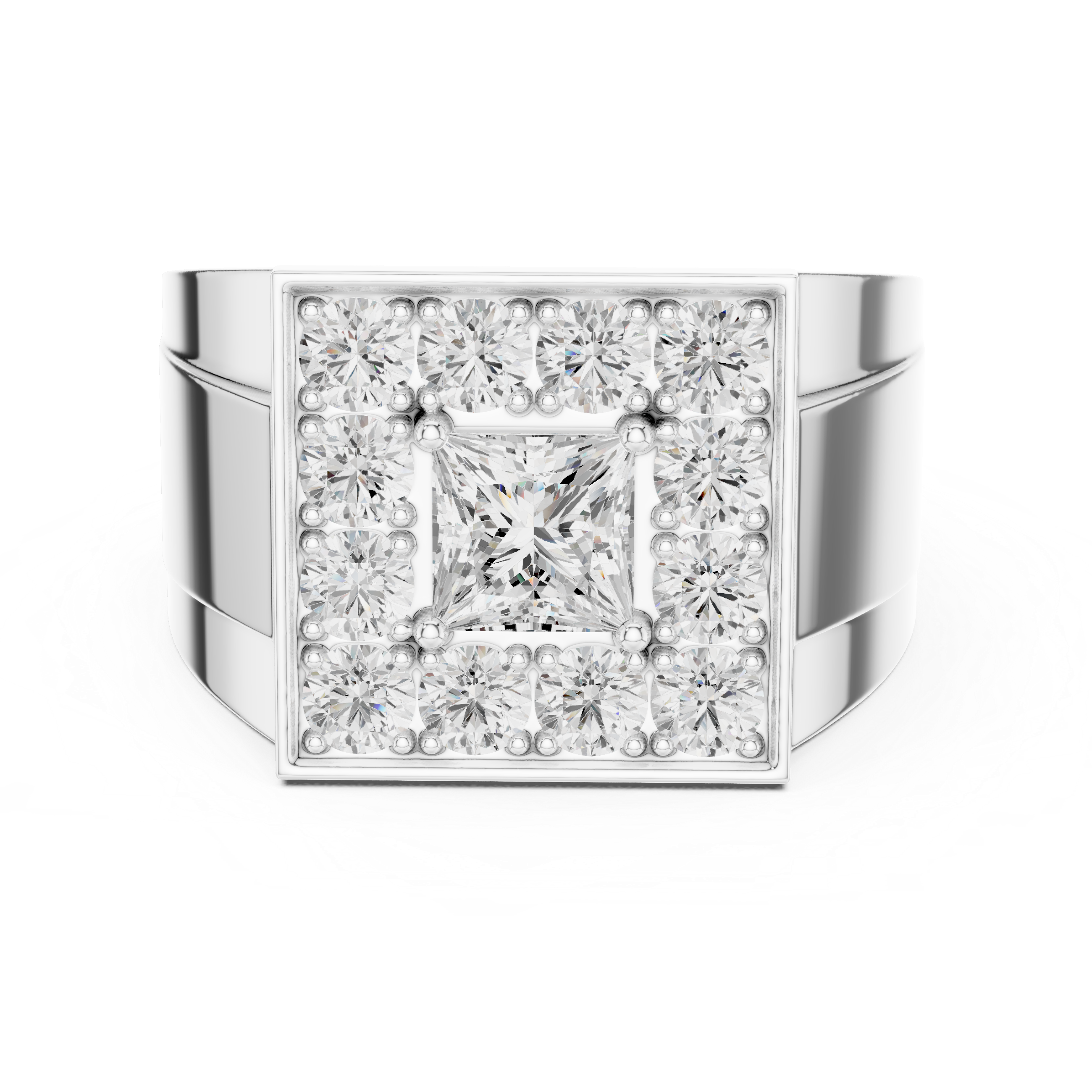 Princess Cut Halo Diamond Signet Ring – Bold Men's Luxury Statement Ring
