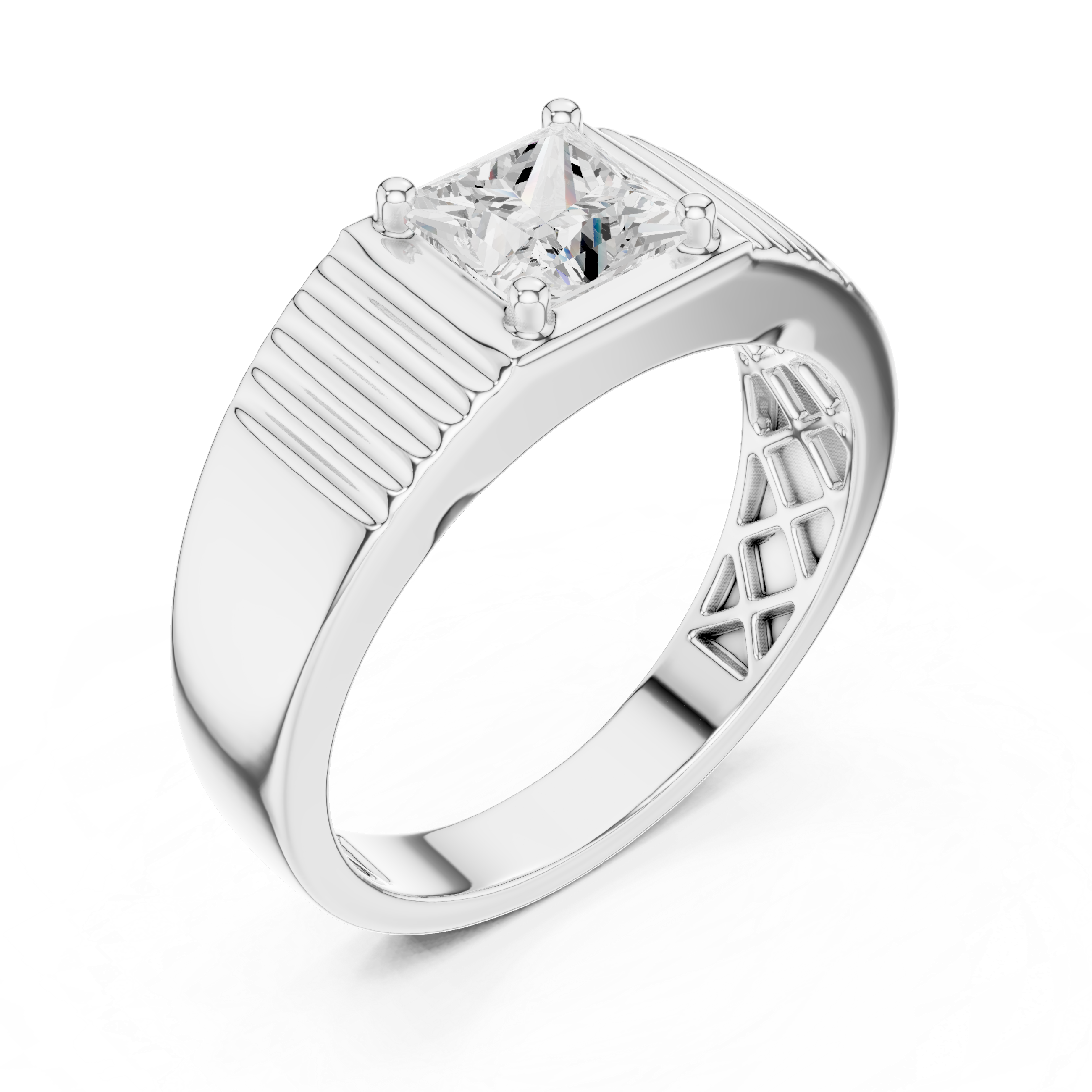 Princess Cut Solitaire Signet Ring – Men's Geometric Diamond Ring