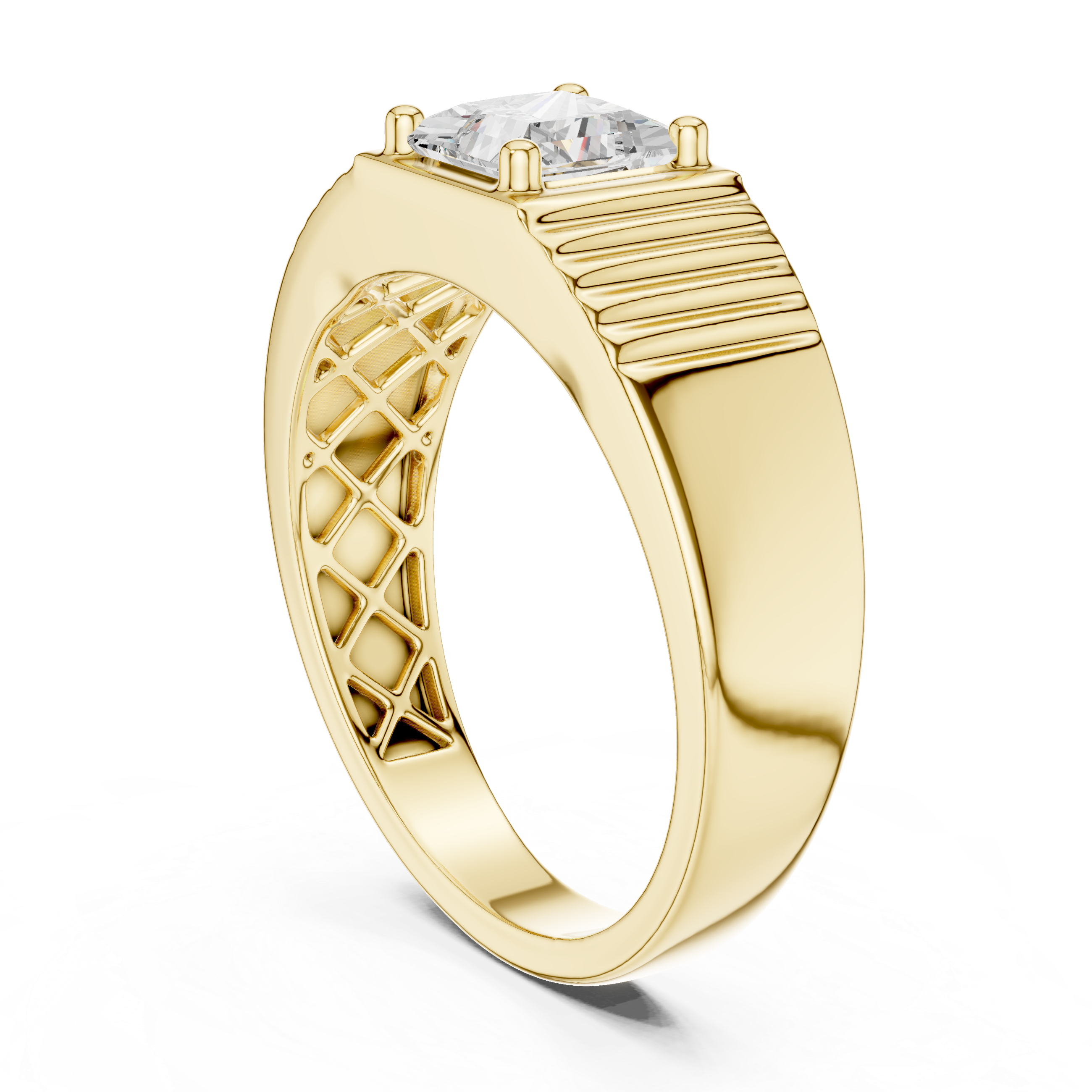 Princess Cut Solitaire Signet Ring – Men's Geometric Diamond Ring