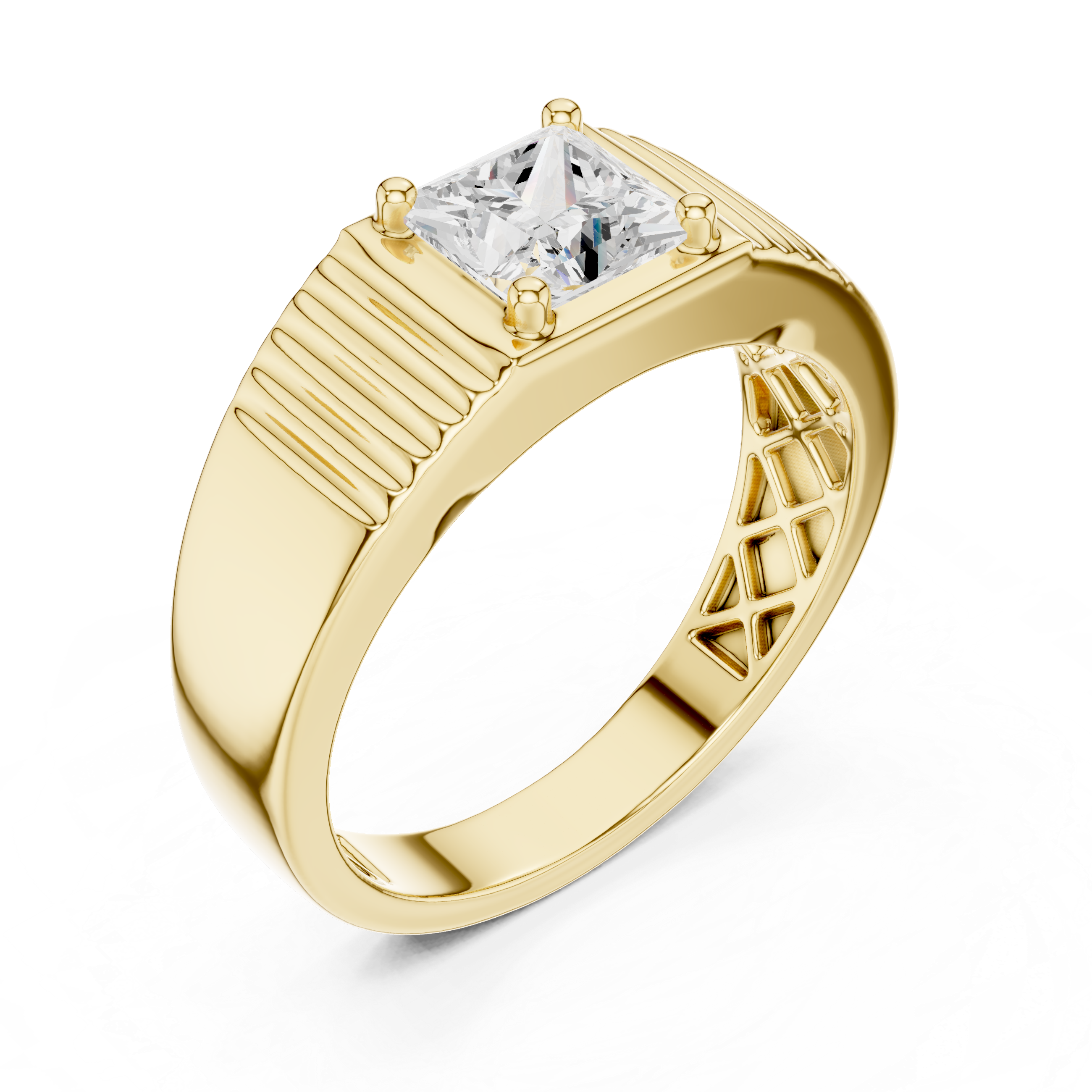 Princess Cut Solitaire Signet Ring – Men's Geometric Diamond Ring