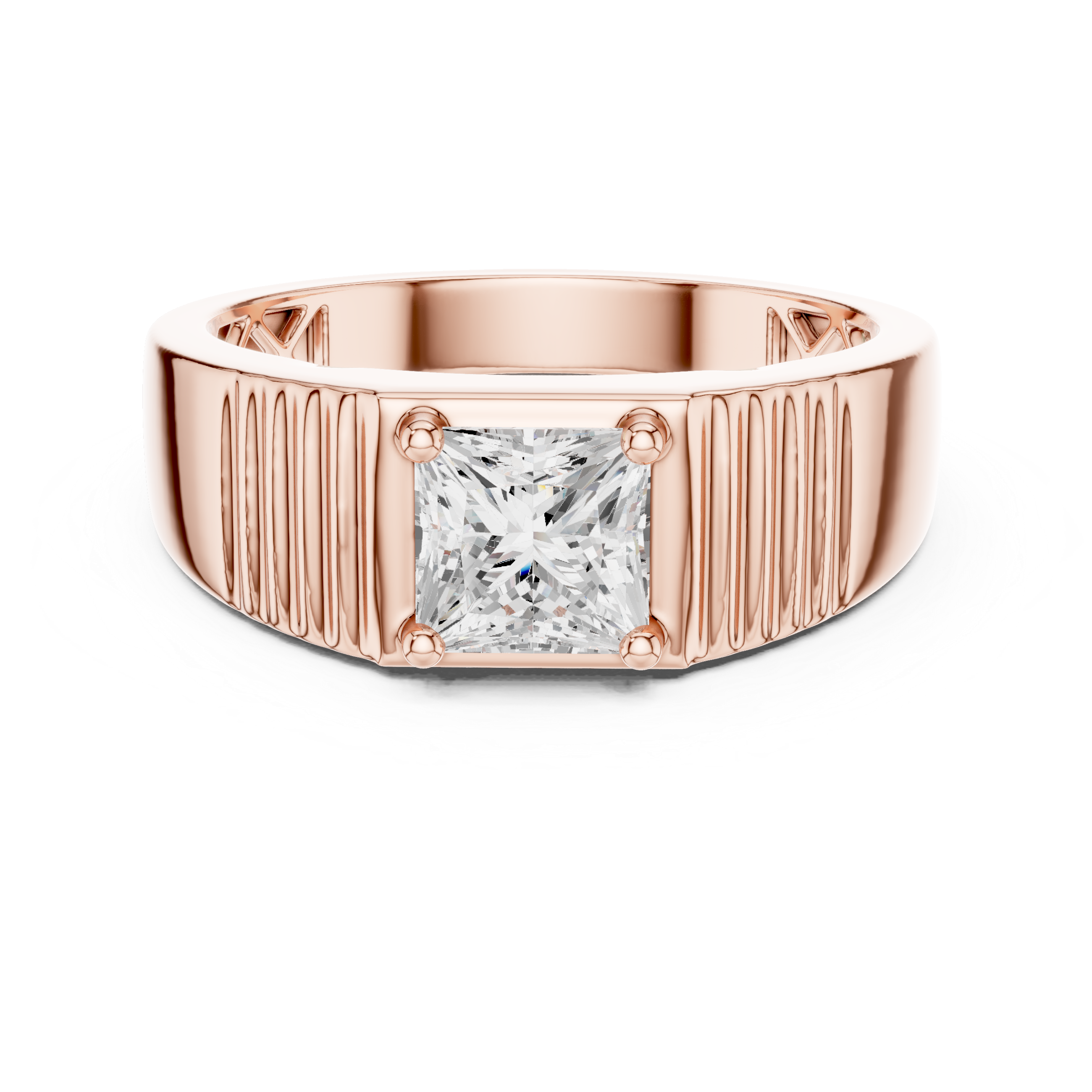 Princess Cut Solitaire Signet Ring – Men's Geometric Diamond Ring