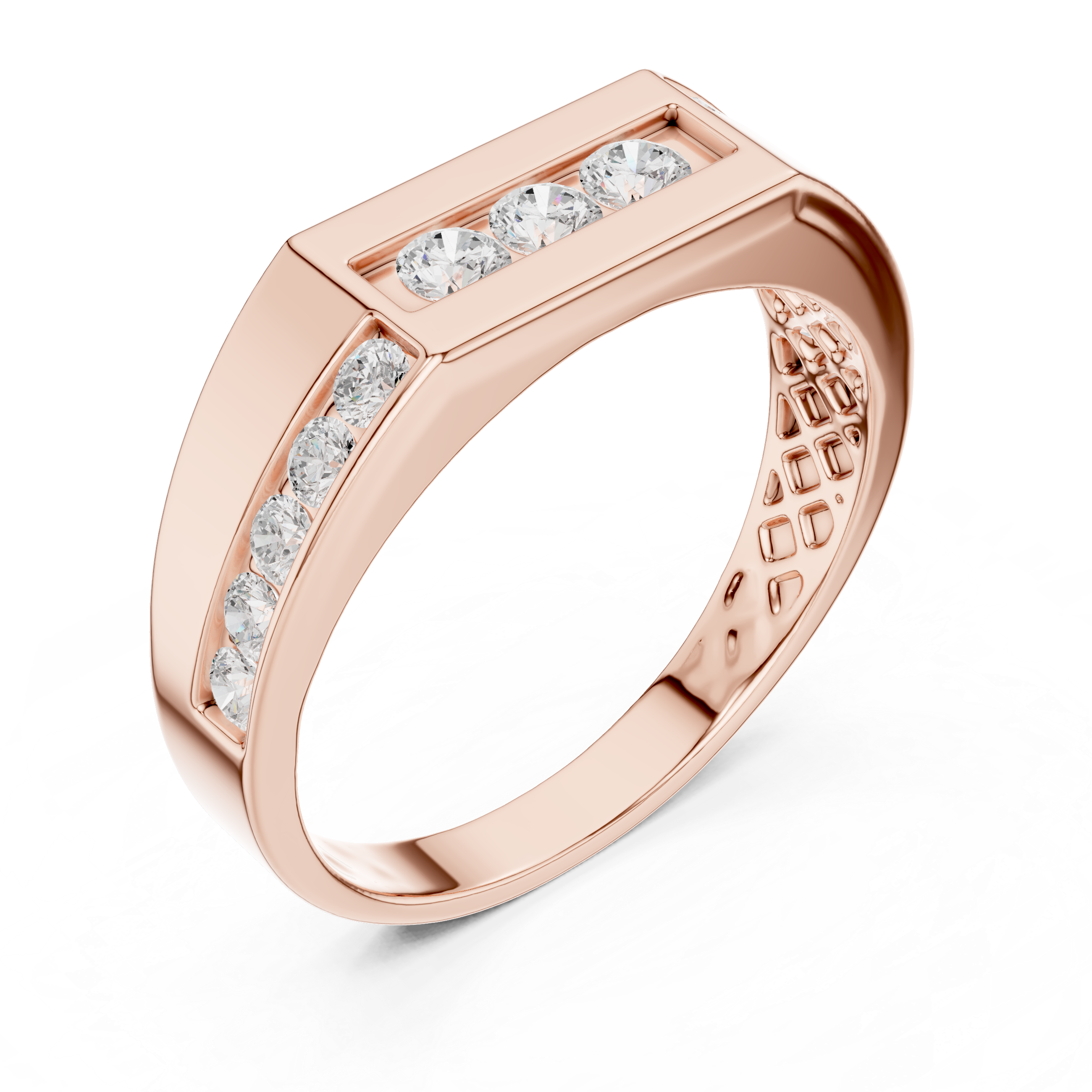 Three Stone Diamond Signet Ring – Men's Modern Channel Set Gold Ring