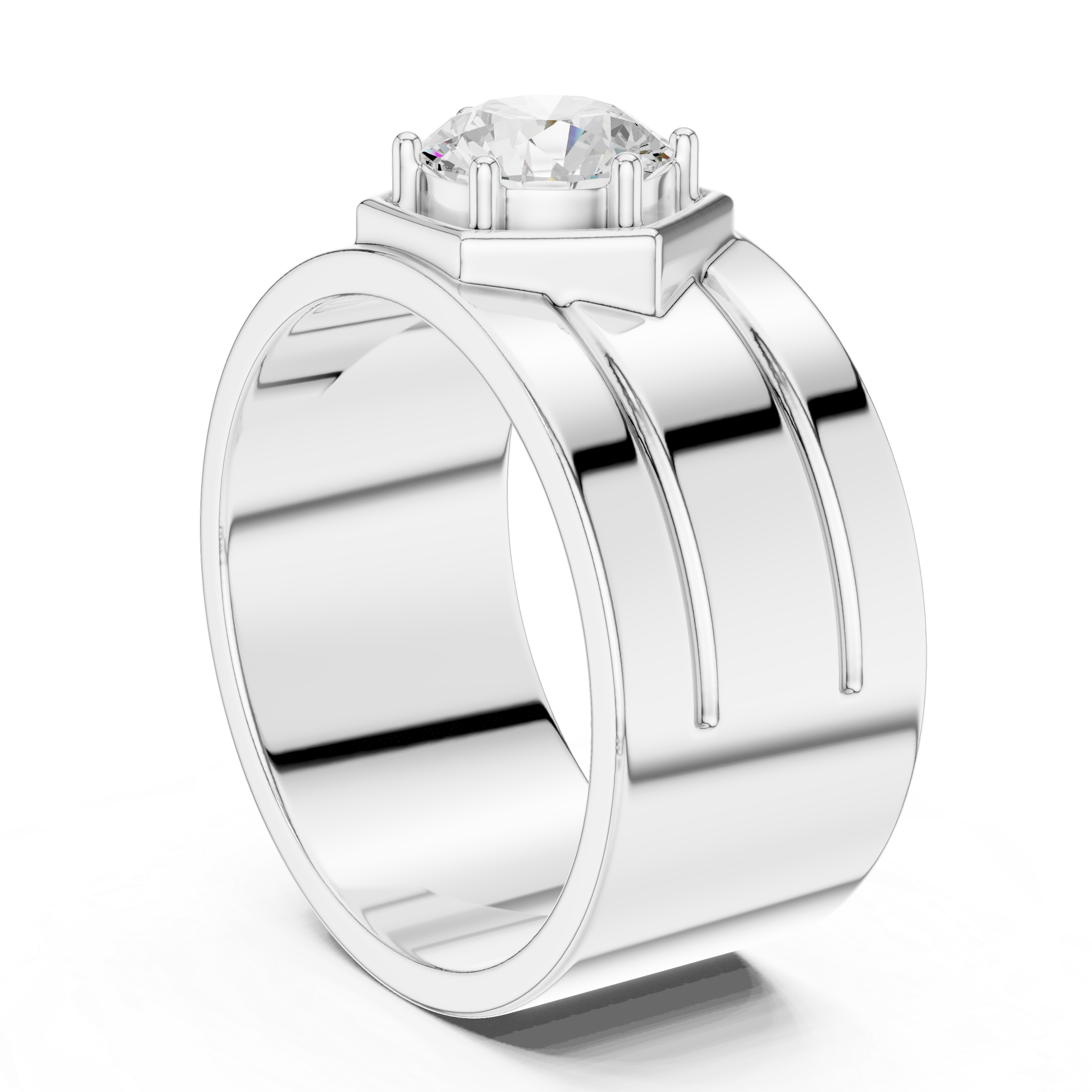 Hexagon Halo Diamond Signet Ring – Men's Round Solitaire Gold Statement Ring