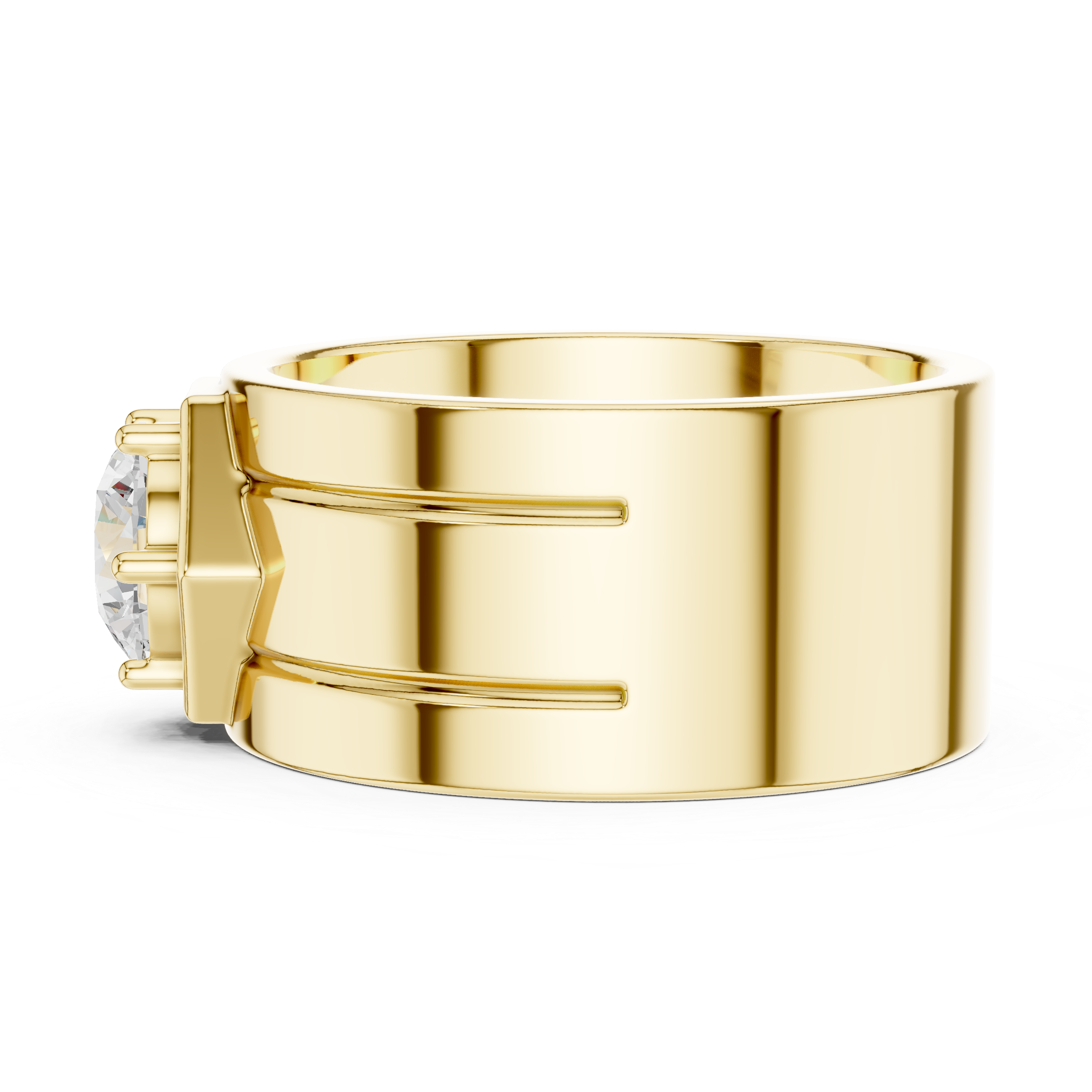 Hexagon Halo Diamond Signet Ring – Men's Round Solitaire Gold Statement Ring