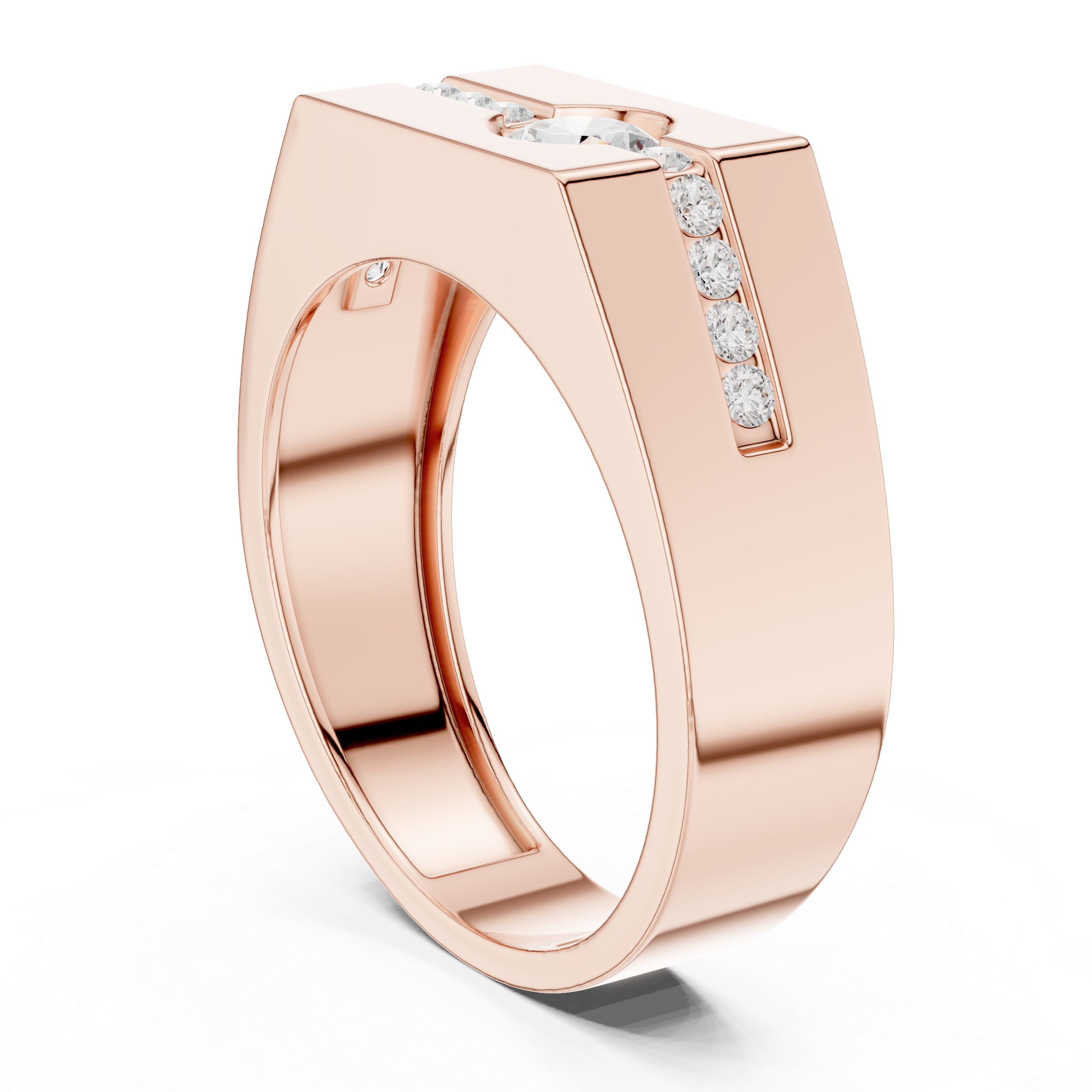 Men’s Channel Set Diamond Signet Ring – Modern Round Solitaire Gold Ring