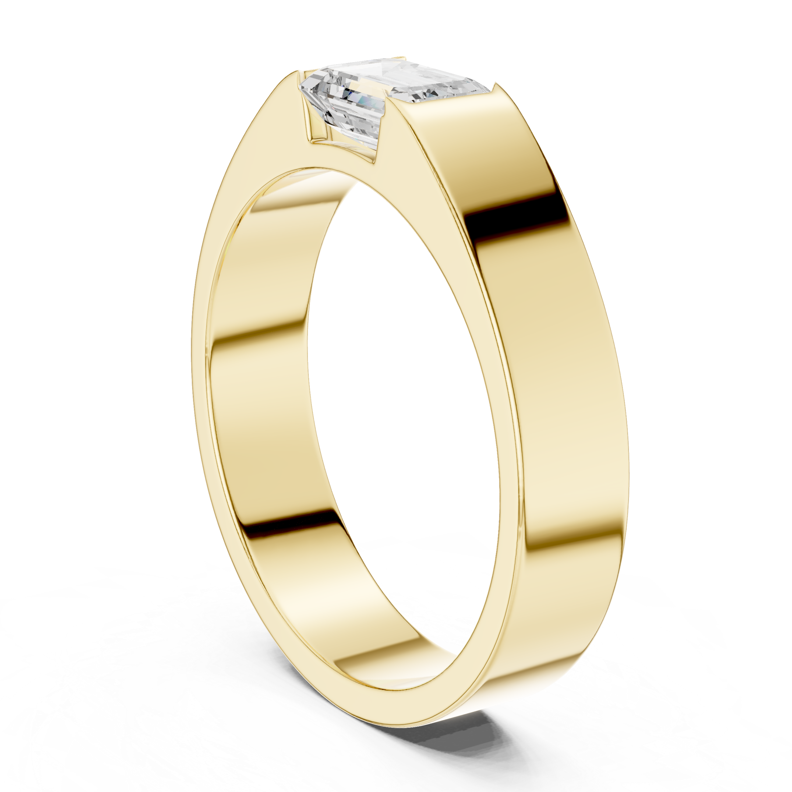 Men’s Emerald Cut Solitaire Ring – Minimalist Bezel Set Signet Style Band