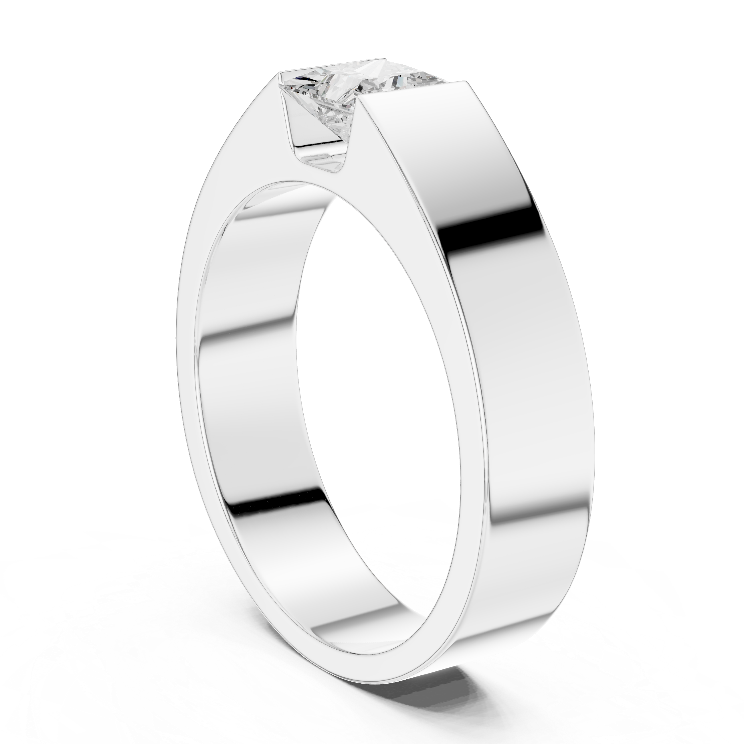 Men’s Princess Cut Solitaire Ring – Modern Flush Set Gold Statement Band