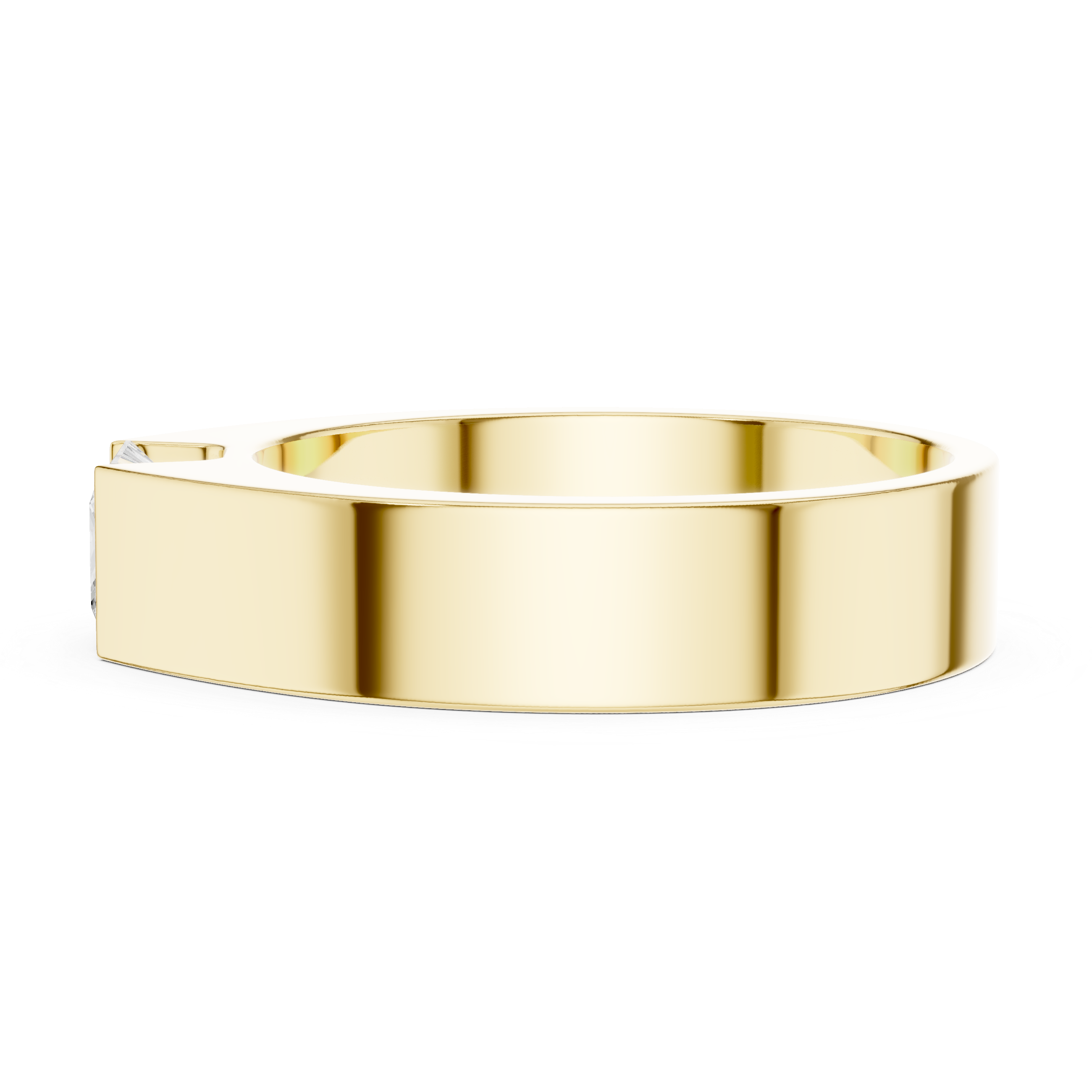 Men’s Princess Cut Solitaire Ring – Modern Flush Set Gold Statement Band