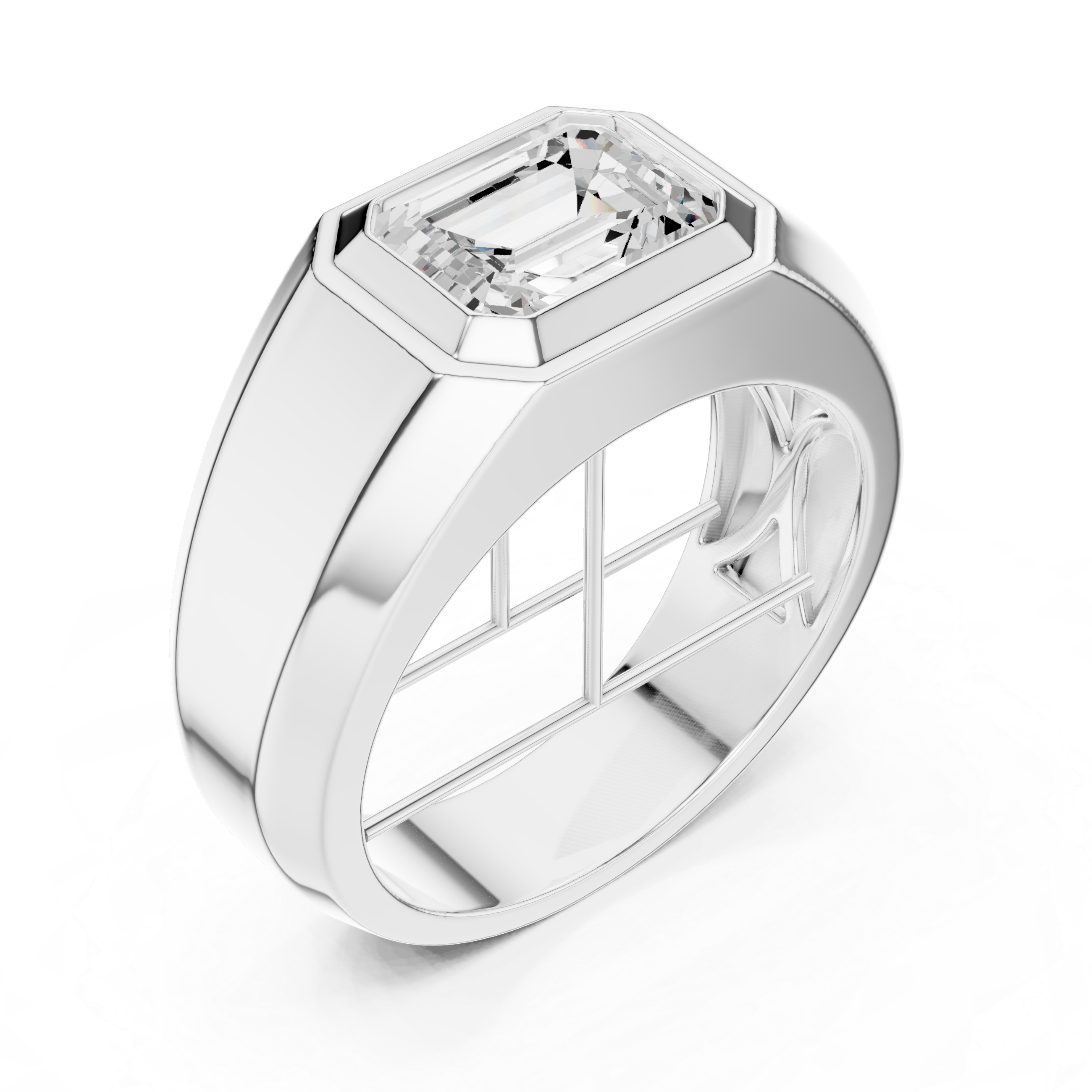 Men’s Emerald Cut Solitaire Signet Ring – Bezel Set Statement Diamond Ring