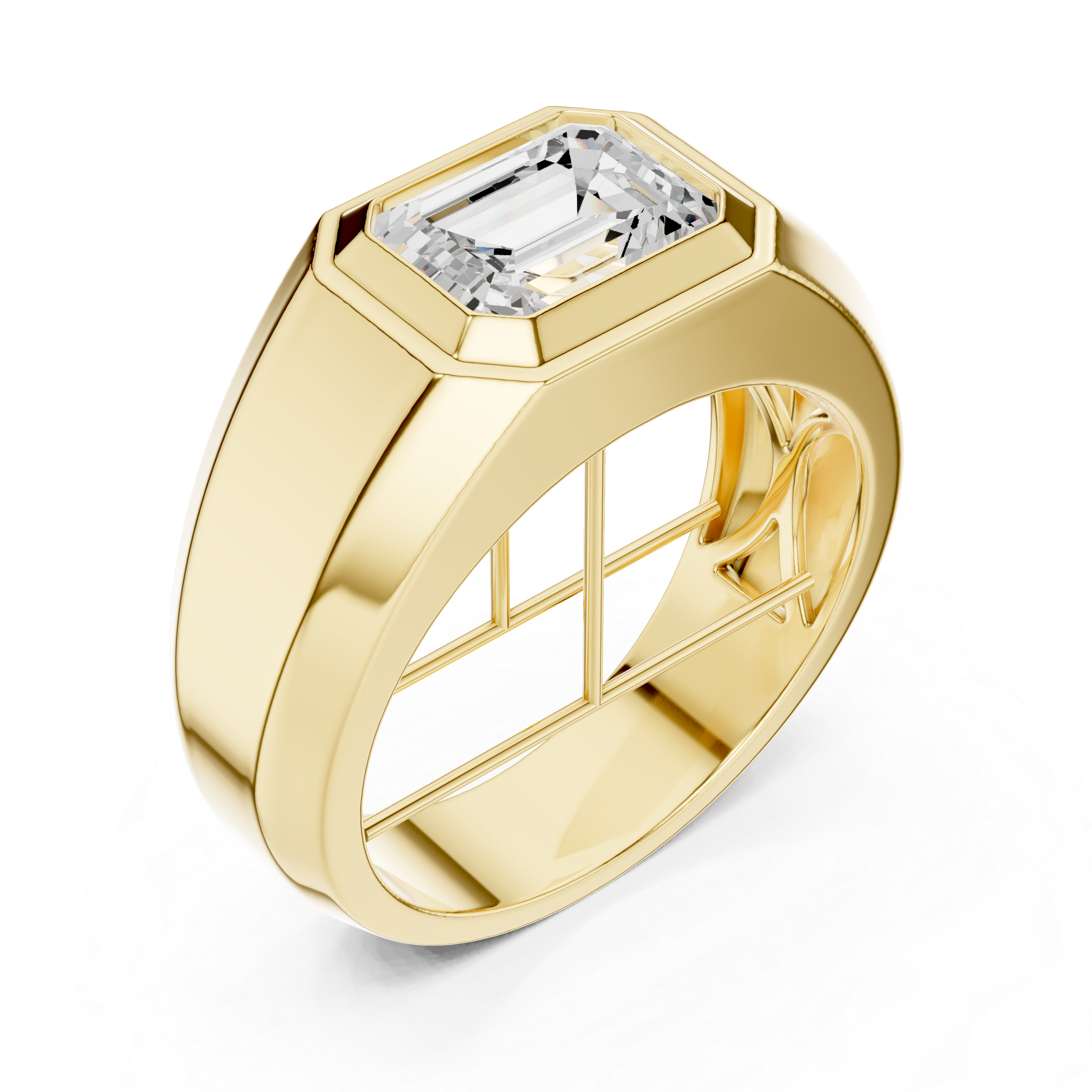 Men’s Emerald Cut Solitaire Signet Ring – Bezel Set Statement Diamond Ring