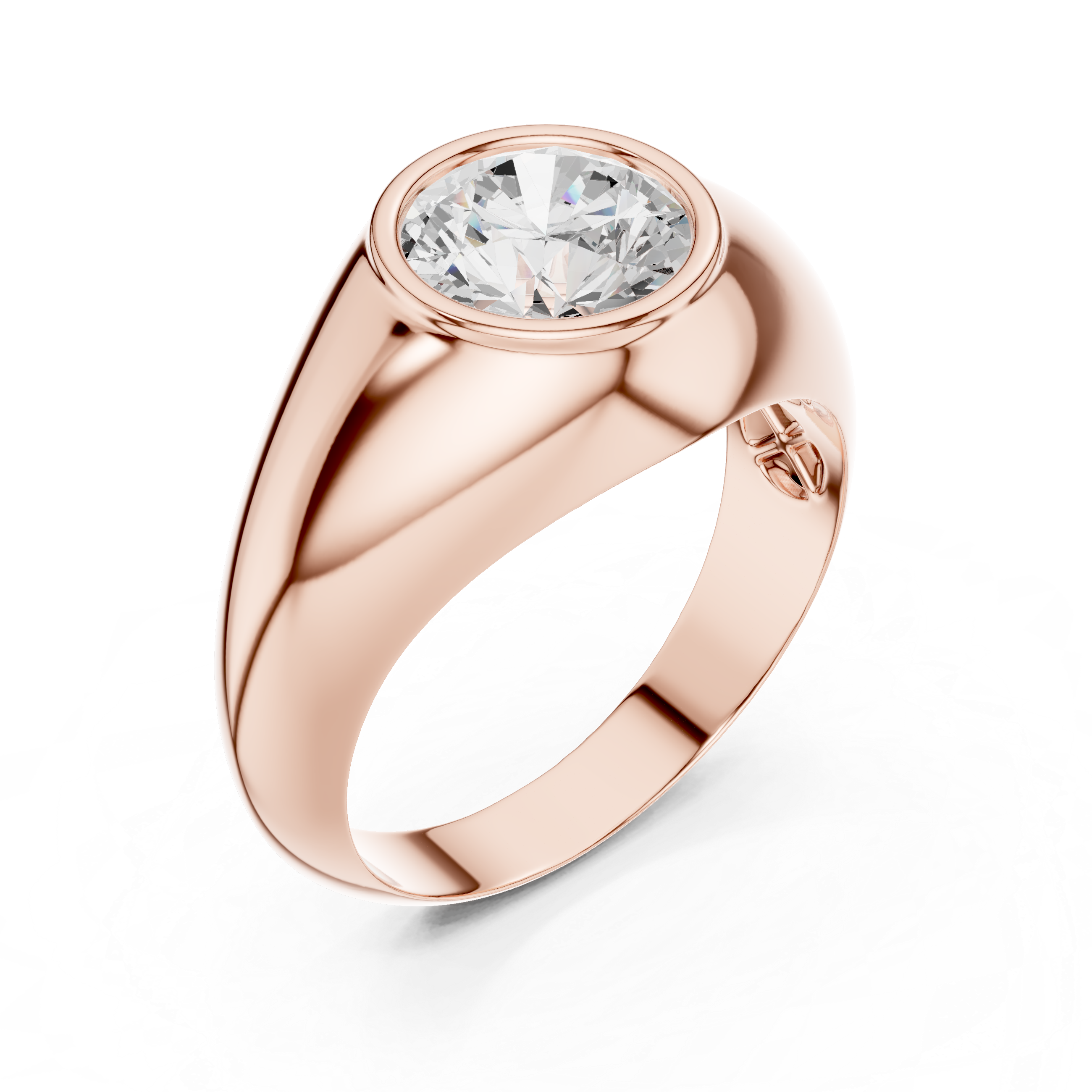 Men’s Bezel Set Round Solitaire Signet Ring – Modern Gold Statement Ring