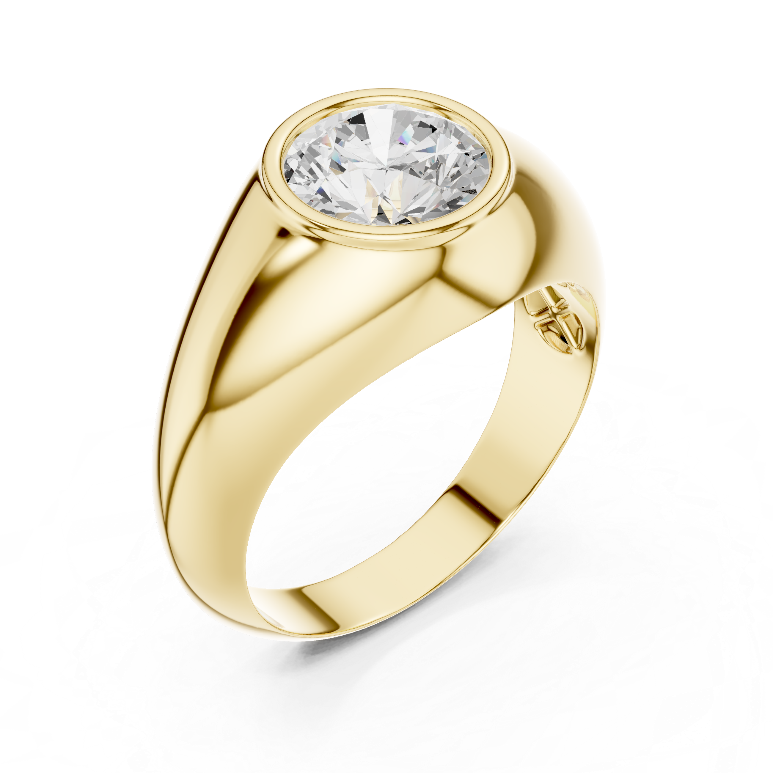 Men’s Bezel Set Round Solitaire Signet Ring – Modern Gold Statement Ring
