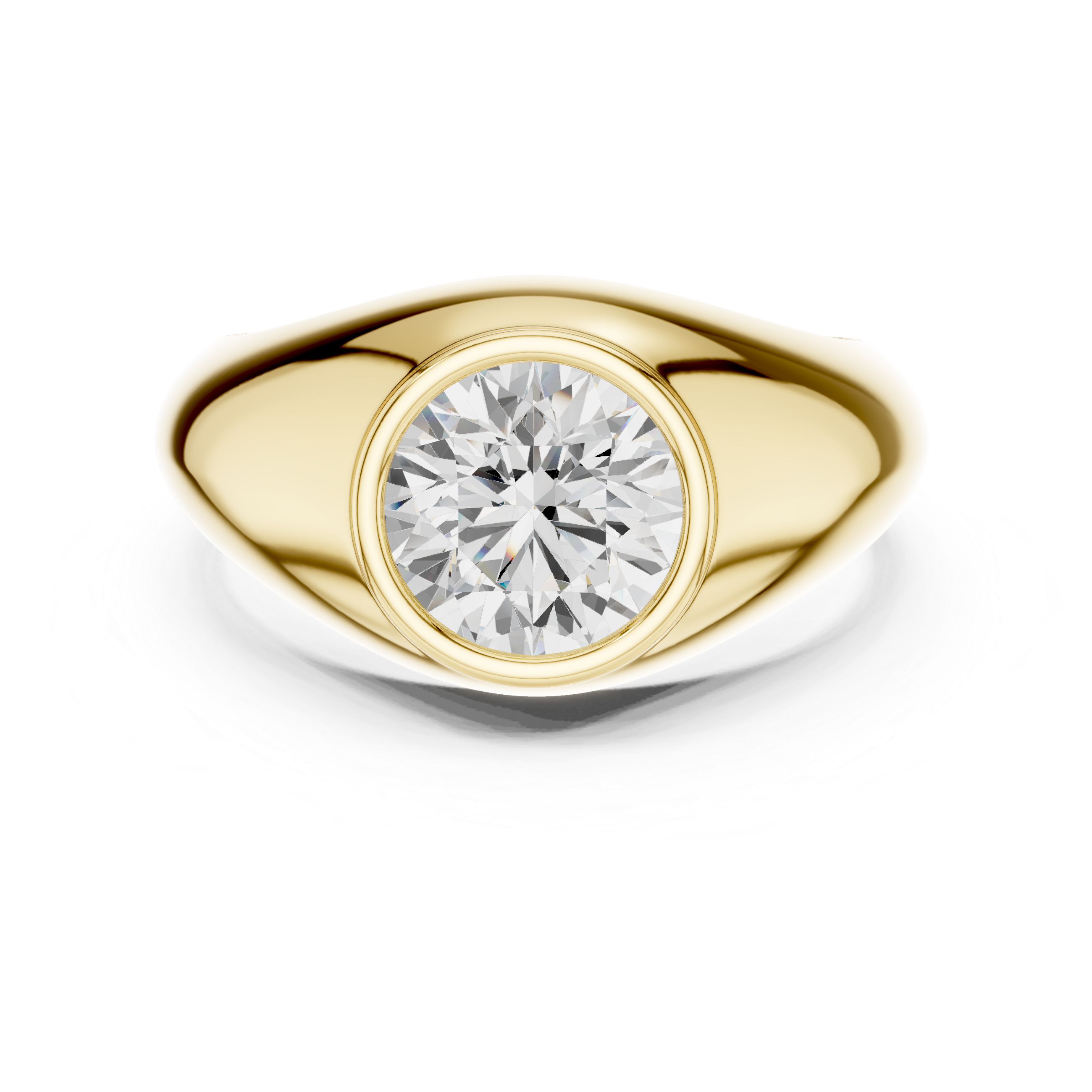 Men’s Bezel Set Round Solitaire Signet Ring – Modern Gold Statement Ring