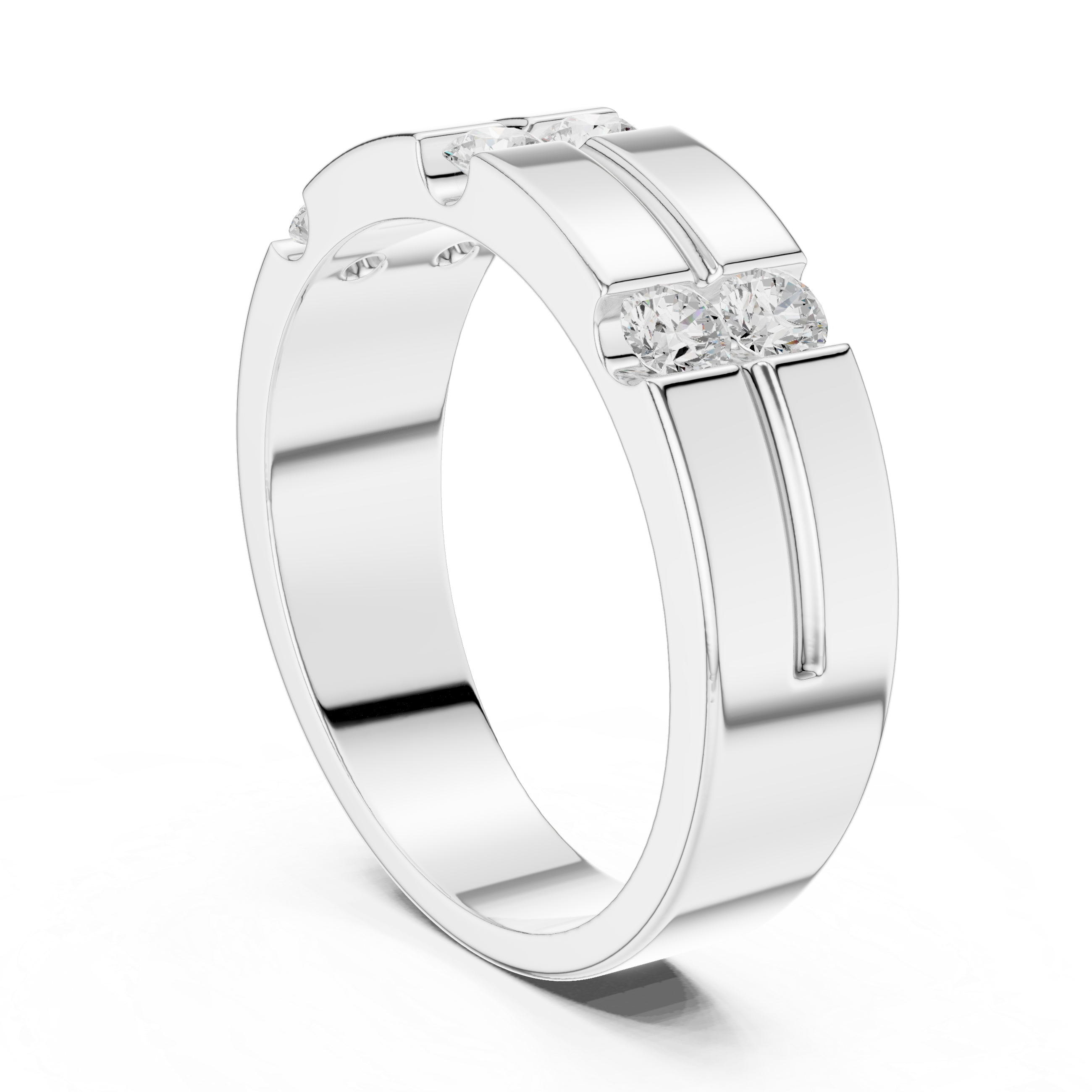Men’s Multi-Stone Diamond Band Ring – Modern Geometric Statement Wedding Ring