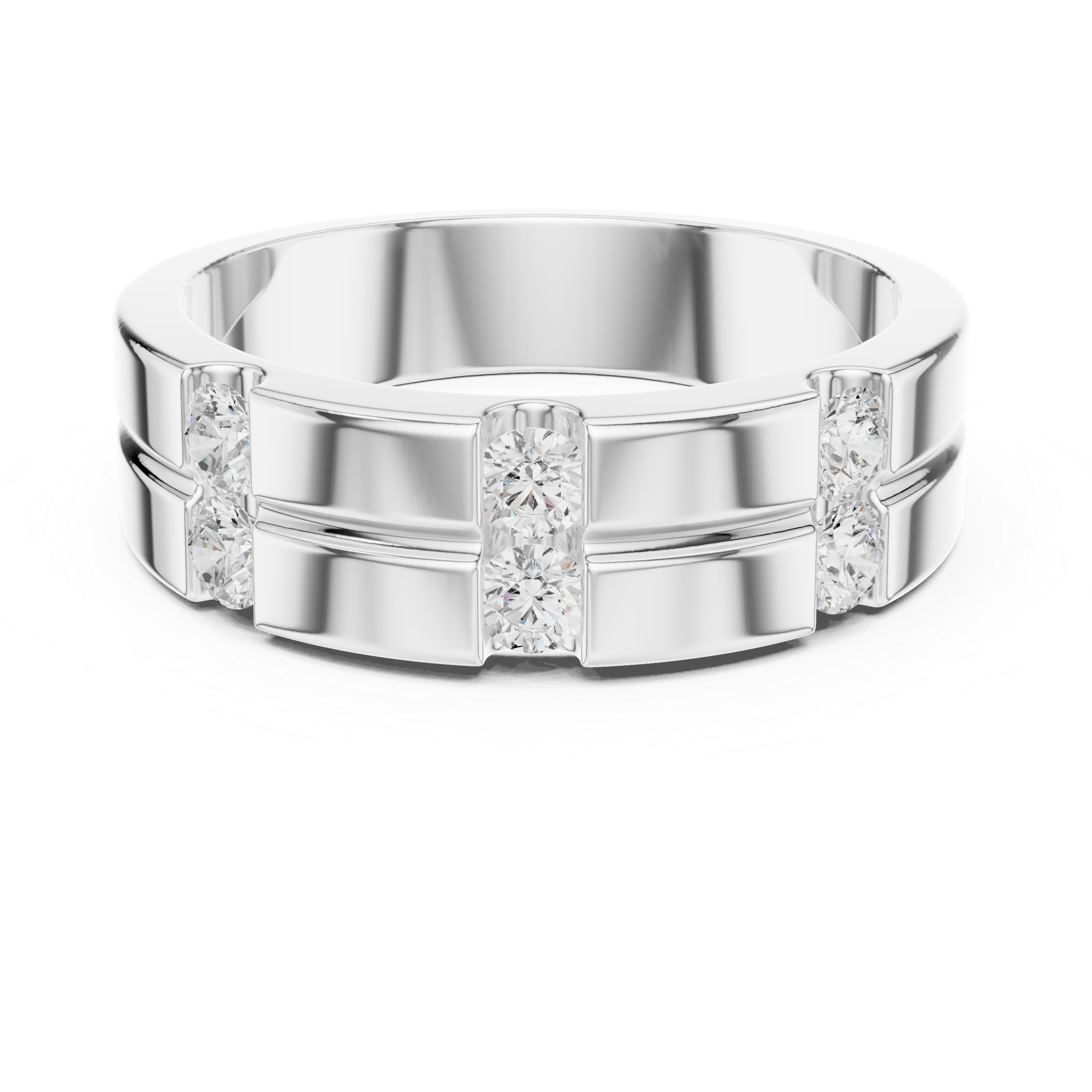 Men’s Multi-Stone Diamond Band Ring – Modern Geometric Statement Wedding Ring