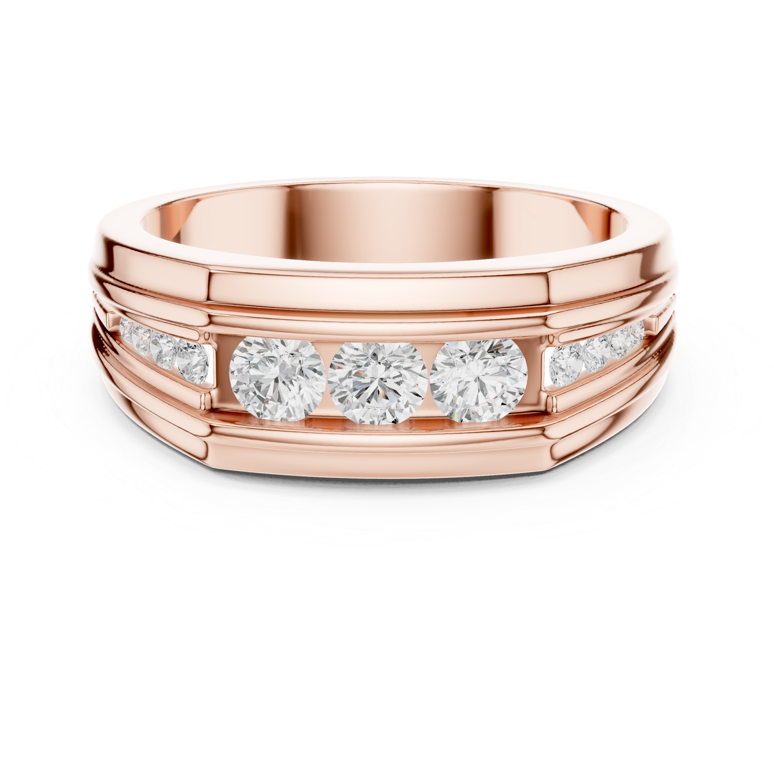 Men’s Three-Stone Diamond Band Ring – Modern Channel Set Statement Ring