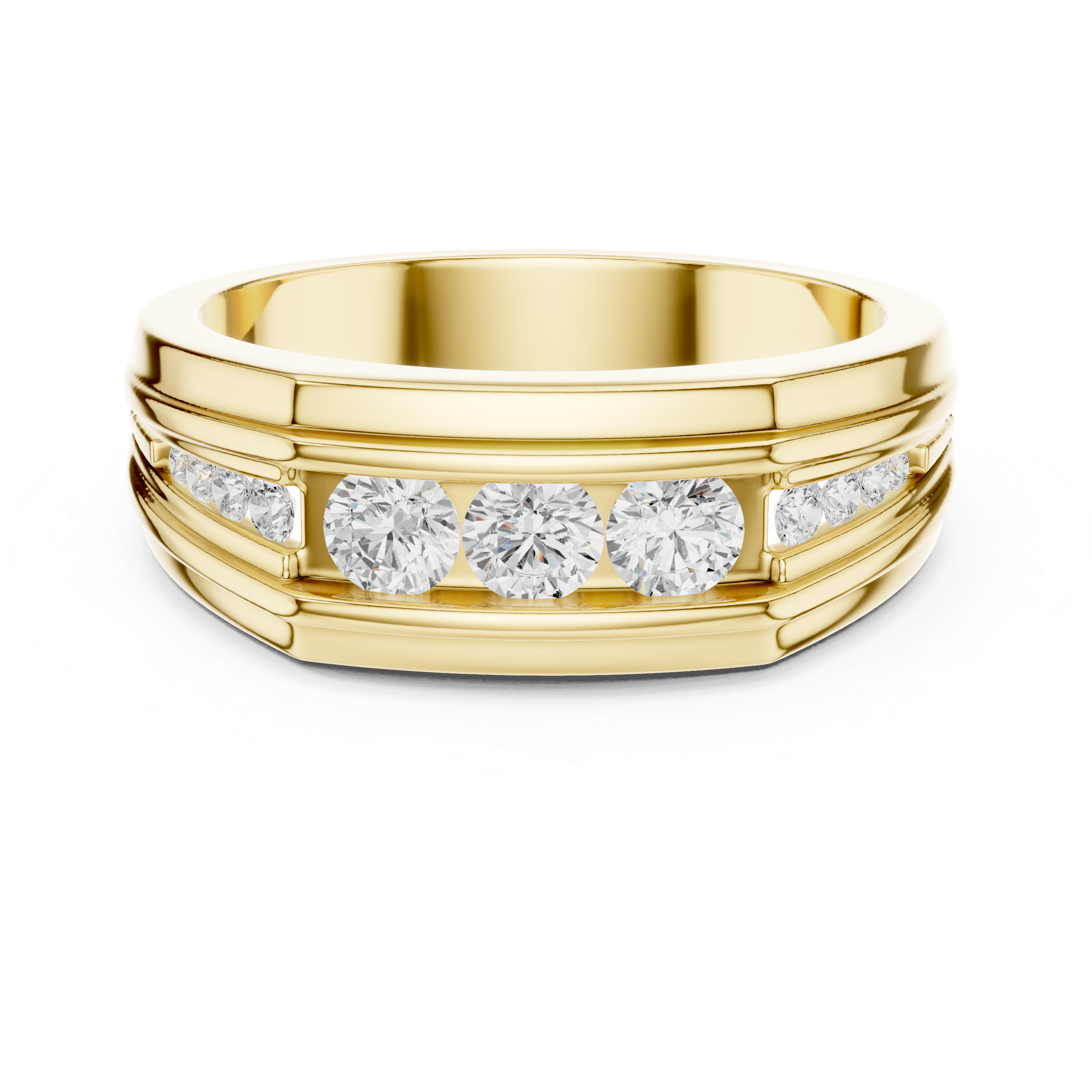 Men’s Three-Stone Diamond Band Ring – Modern Channel Set Statement Ring