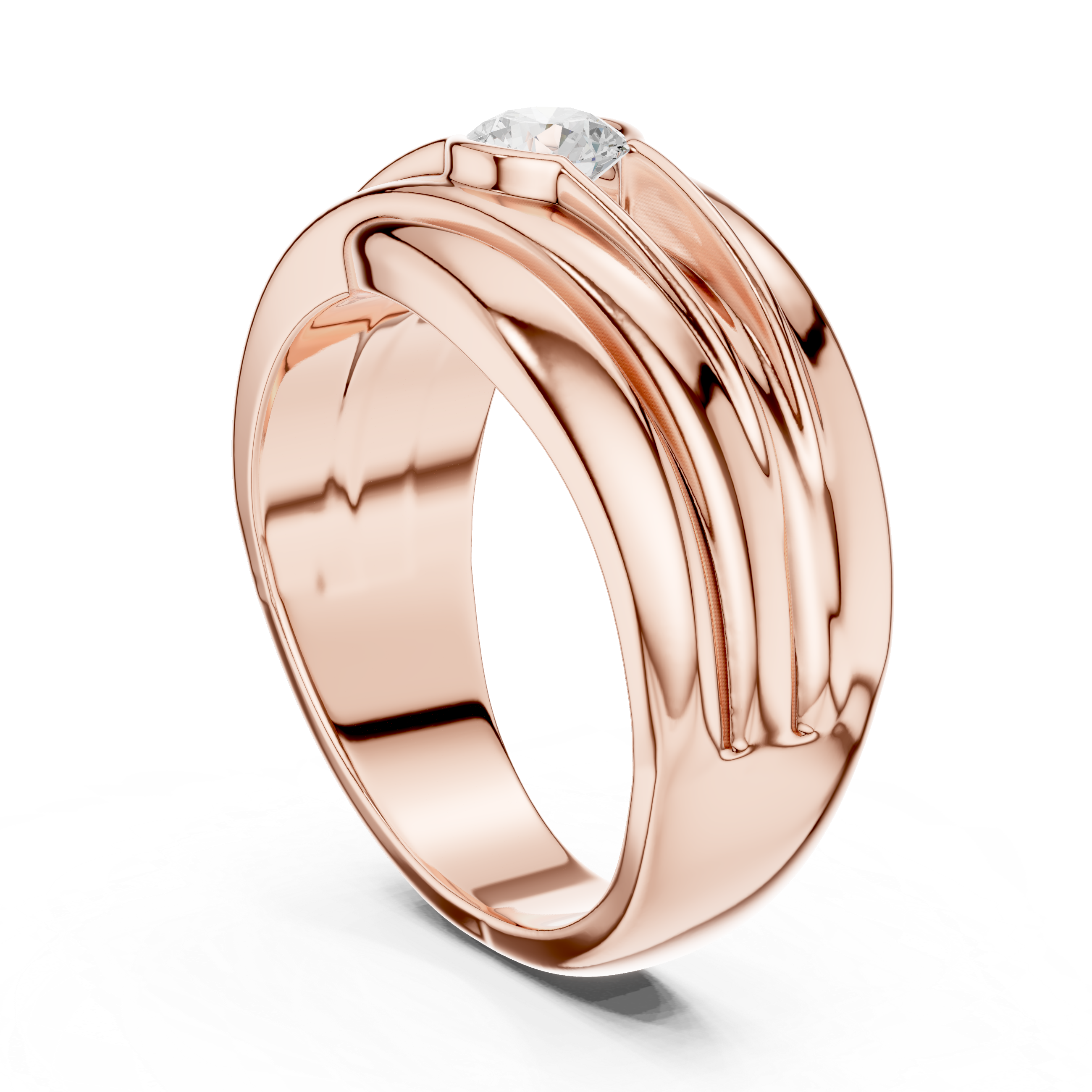 Modern Wave Design Diamond Ring – Bezel Set Round Diamond Statement Ring