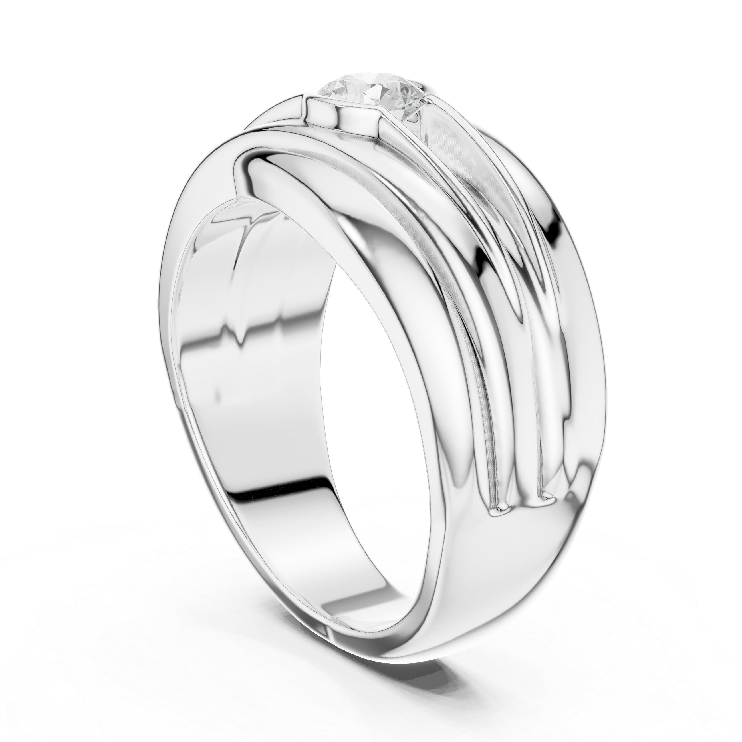 Modern Wave Design Diamond Ring – Bezel Set Round Diamond Statement Ring