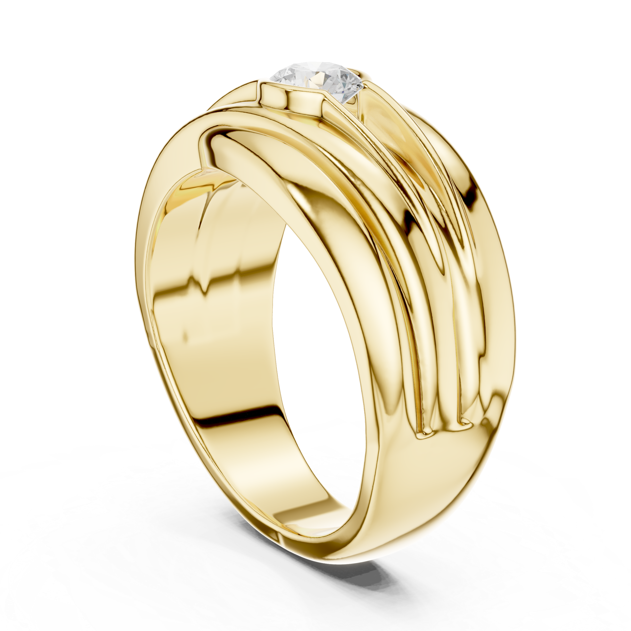 Modern Wave Design Diamond Ring – Bezel Set Round Diamond Statement Ring