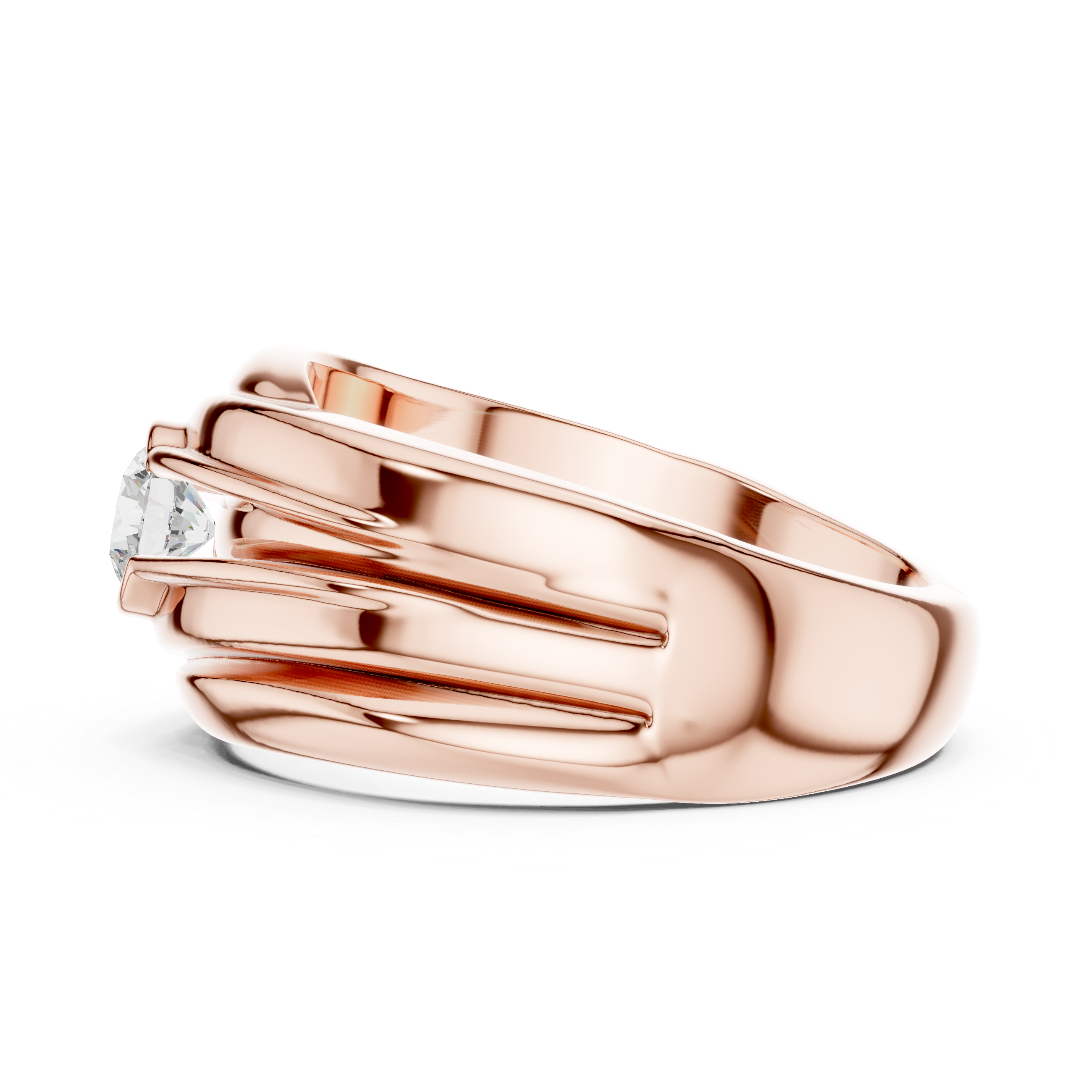 Modern Wave Design Diamond Ring – Bezel Set Round Diamond Statement Ring