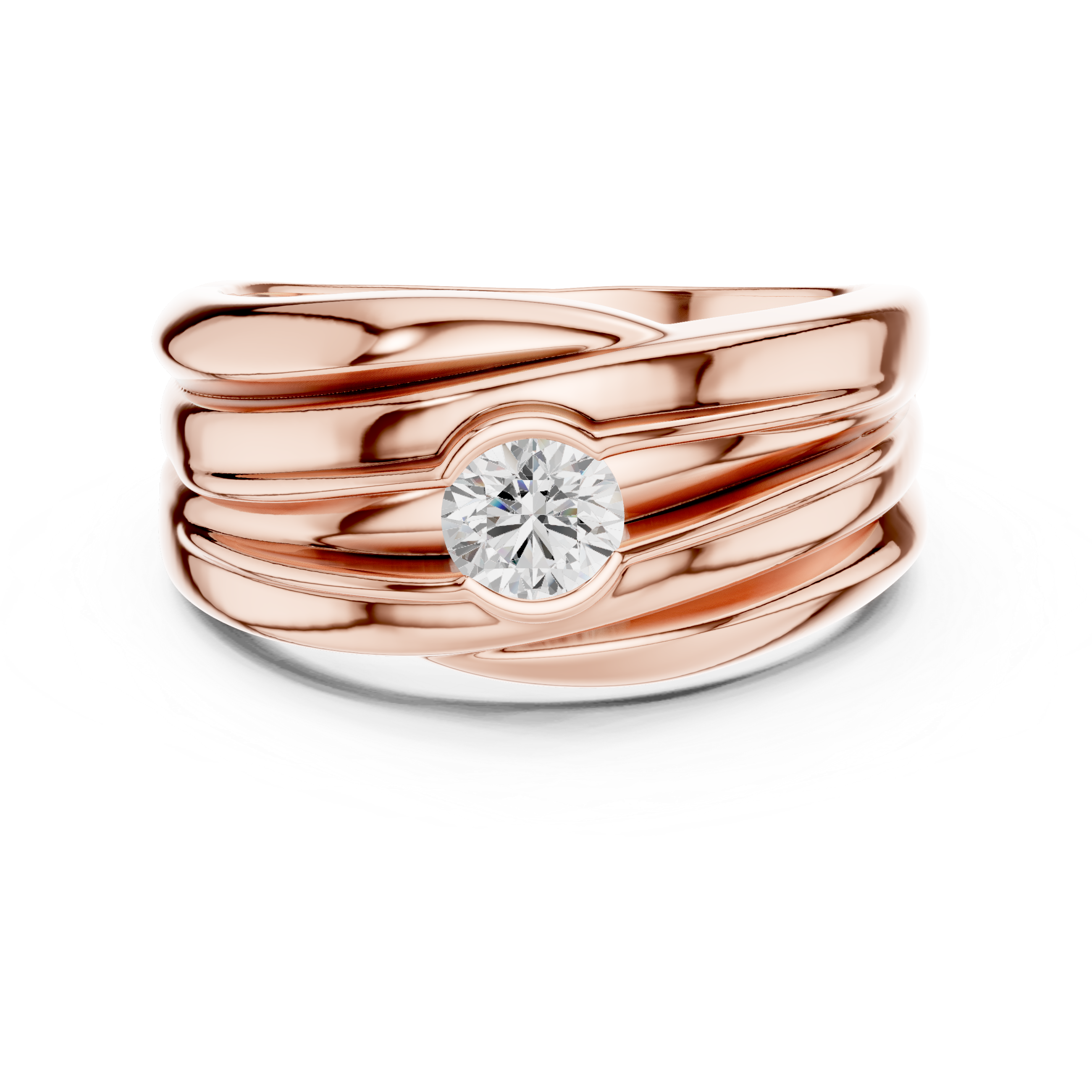 Modern Wave Design Diamond Ring – Bezel Set Round Diamond Statement Ring