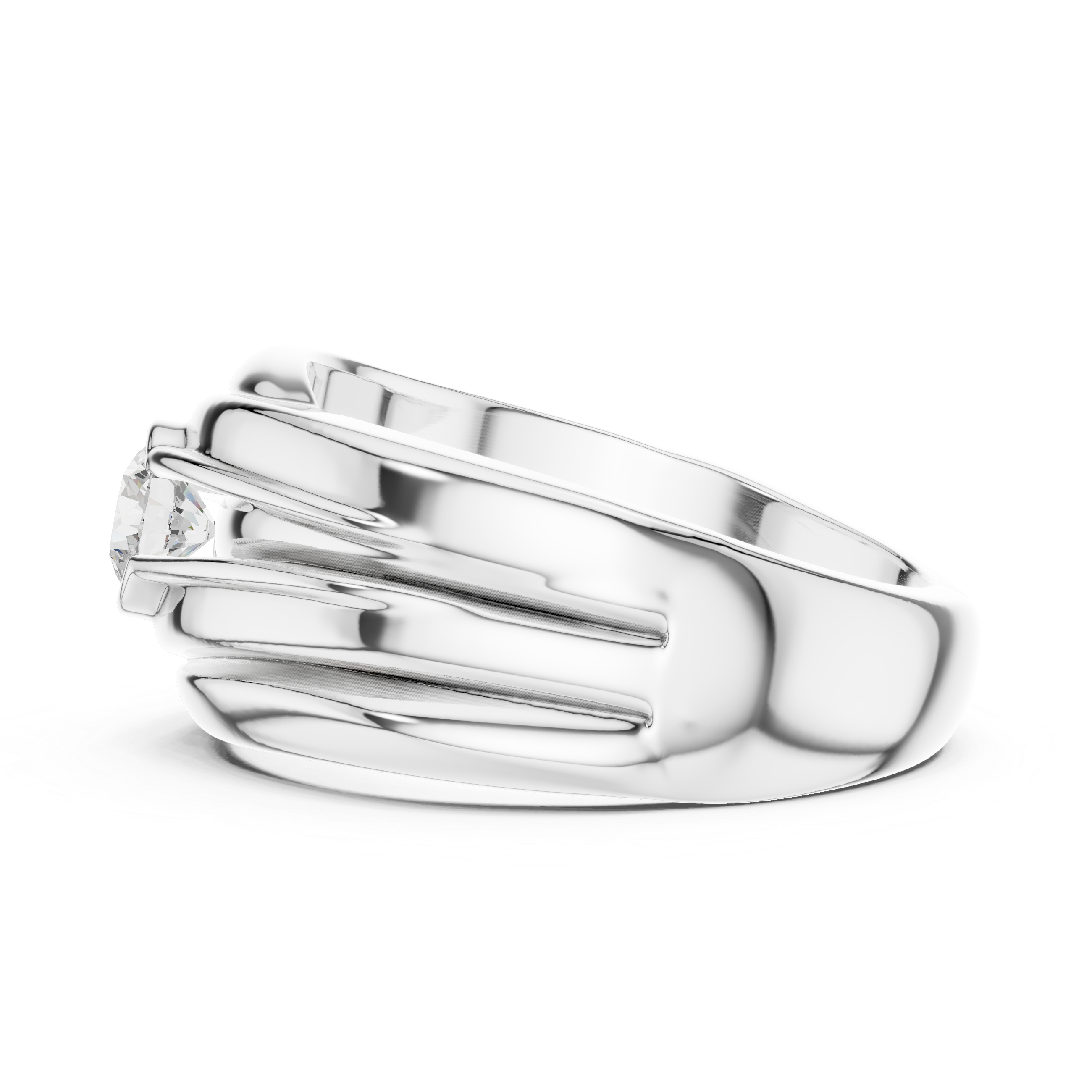Modern Wave Design Diamond Ring – Bezel Set Round Diamond Statement Ring