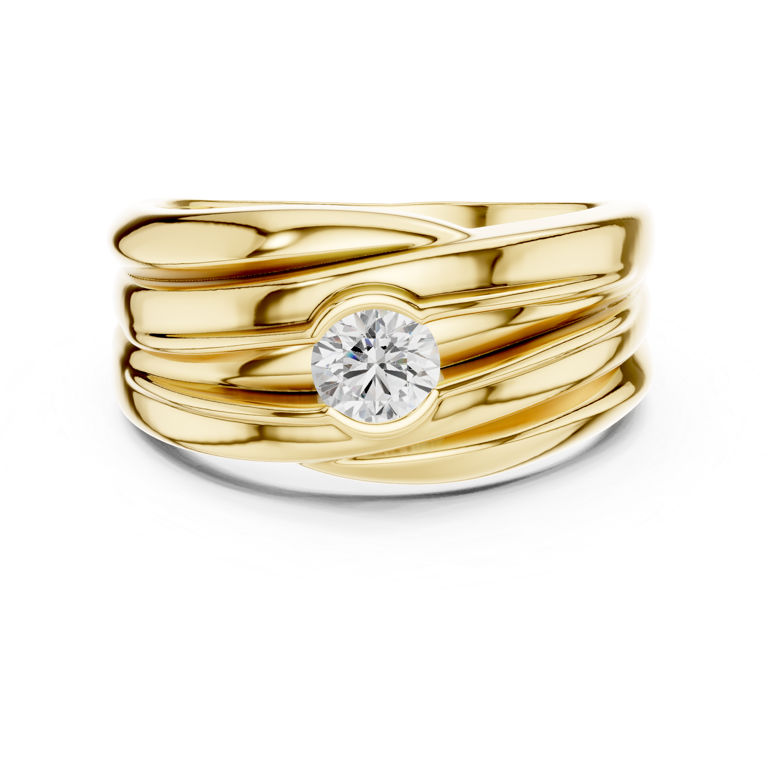 Modern Wave Design Diamond Ring – Bezel Set Round Diamond Statement Ring