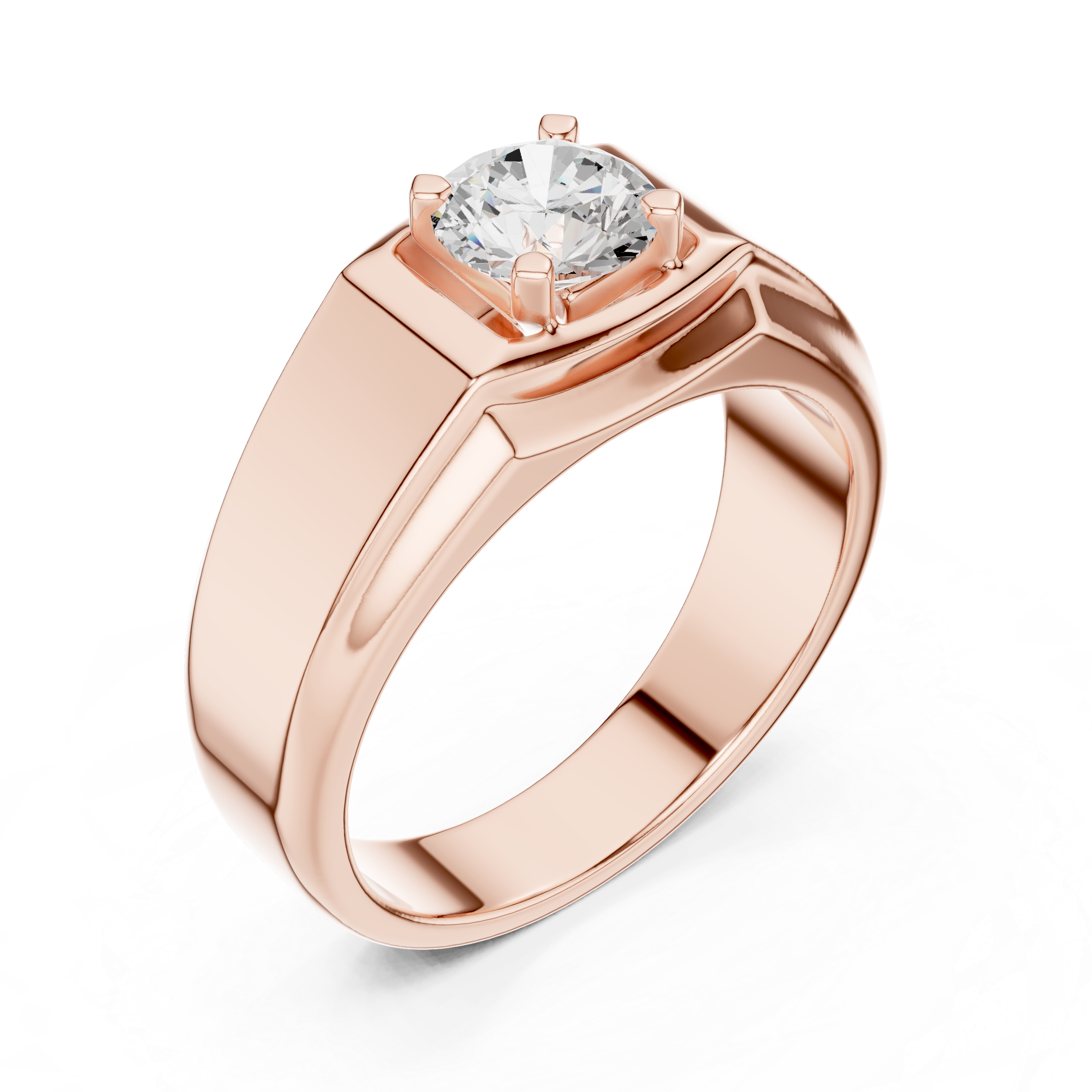 Men’s Solitaire Diamond Signet Ring – Classic Round Diamond Statement Ring