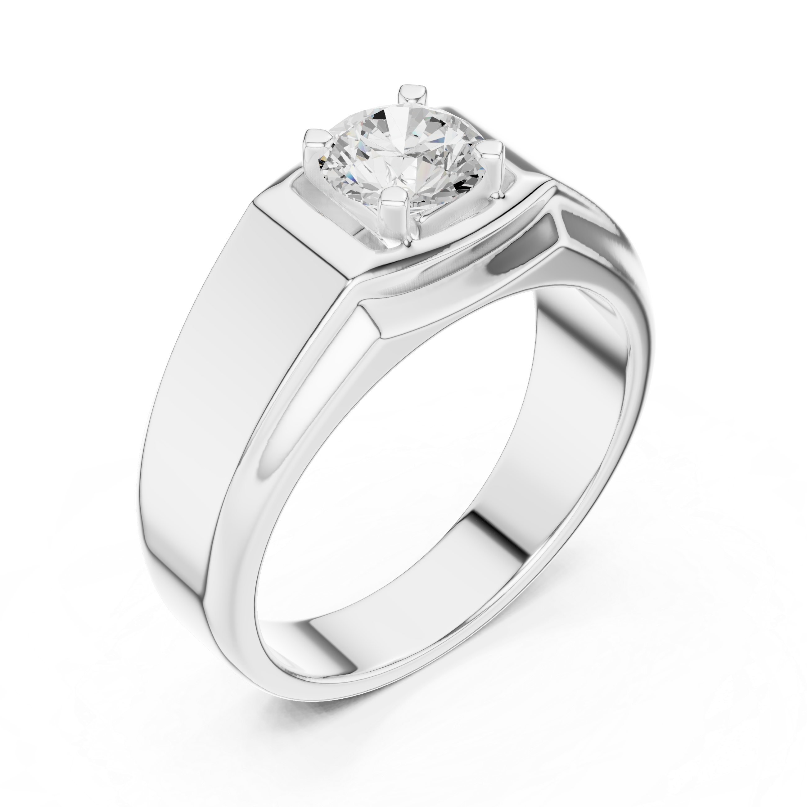 Men’s Solitaire Diamond Signet Ring – Classic Round Diamond Statement Ring
