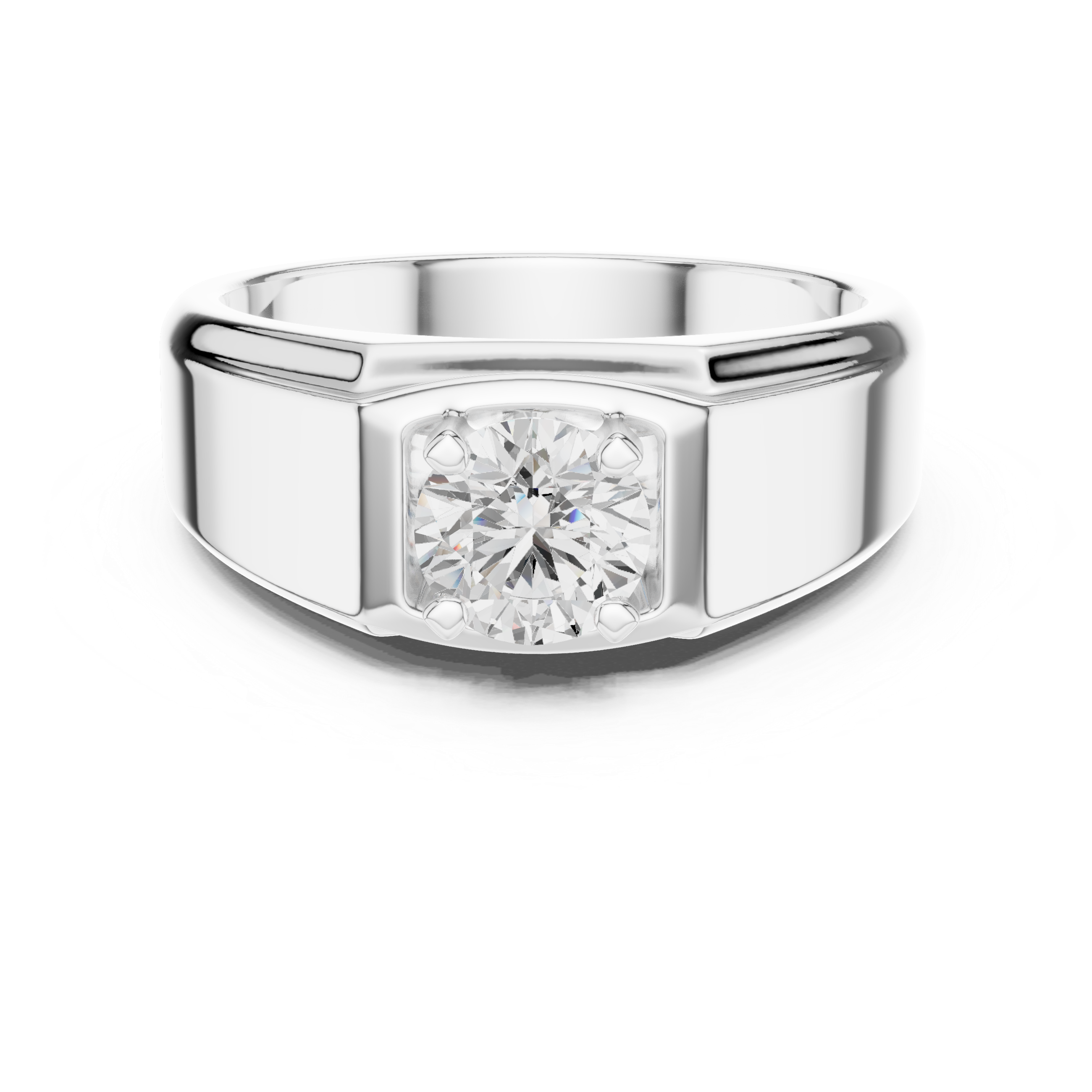 Men’s Solitaire Diamond Signet Ring – Classic Round Diamond Statement Ring