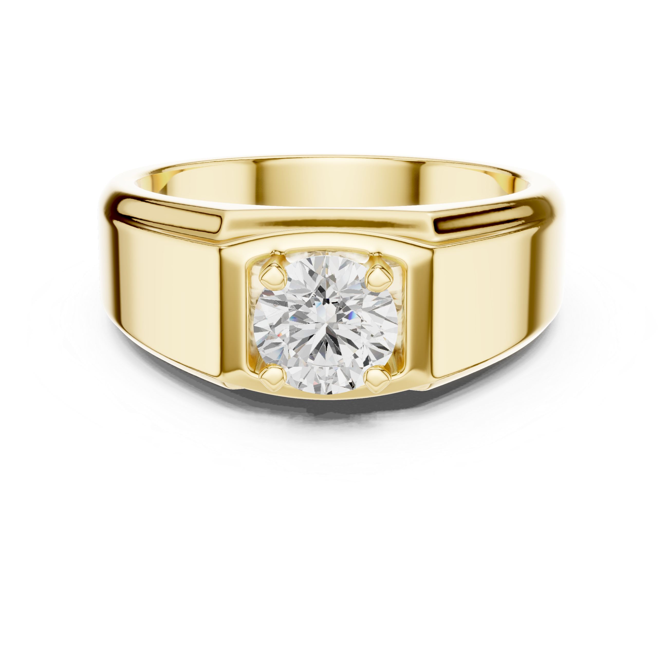 Men’s Solitaire Diamond Signet Ring – Classic Round Diamond Statement Ring