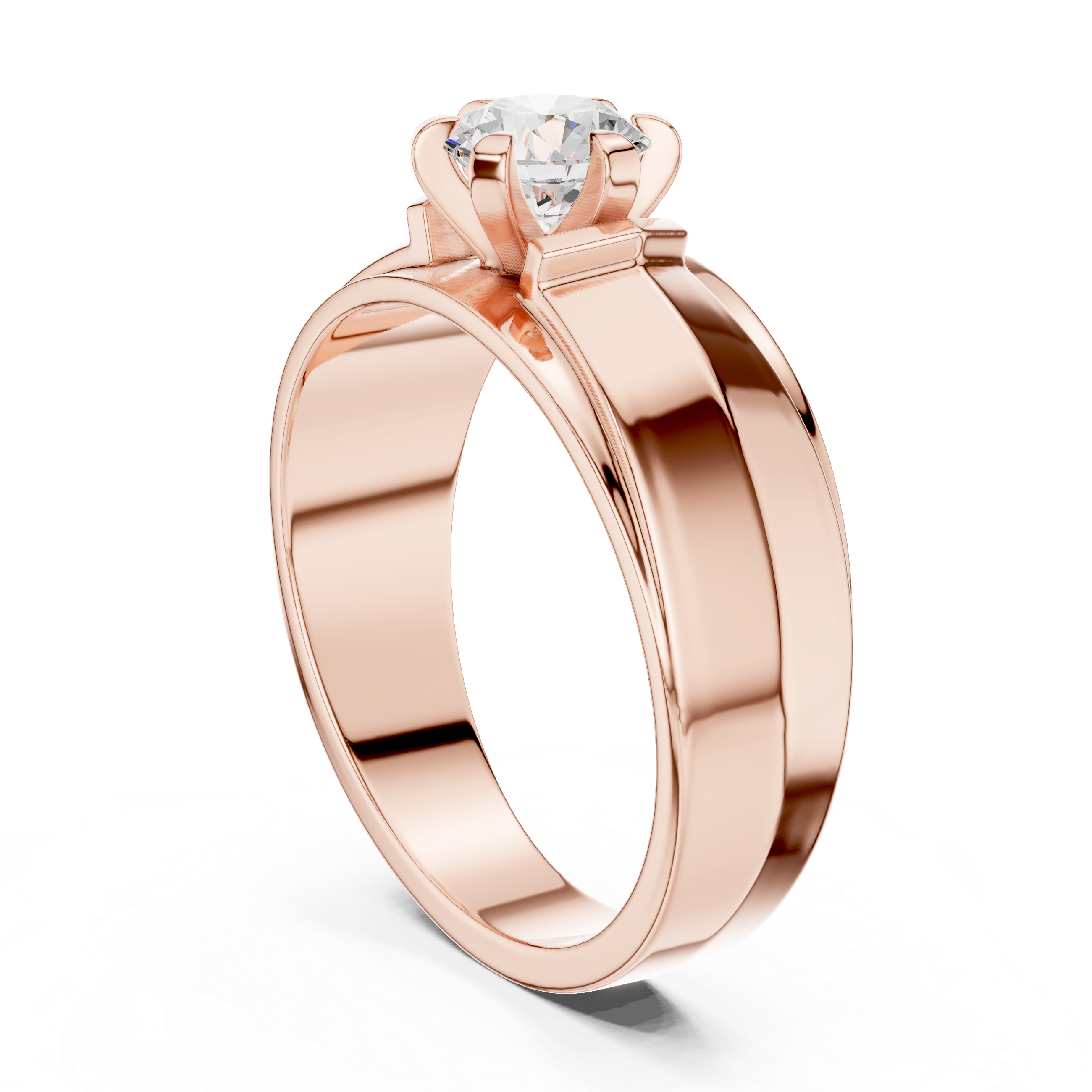Men’s Six-Prong Solitaire Diamond Ring – Classic Wide Band Engagement Ring