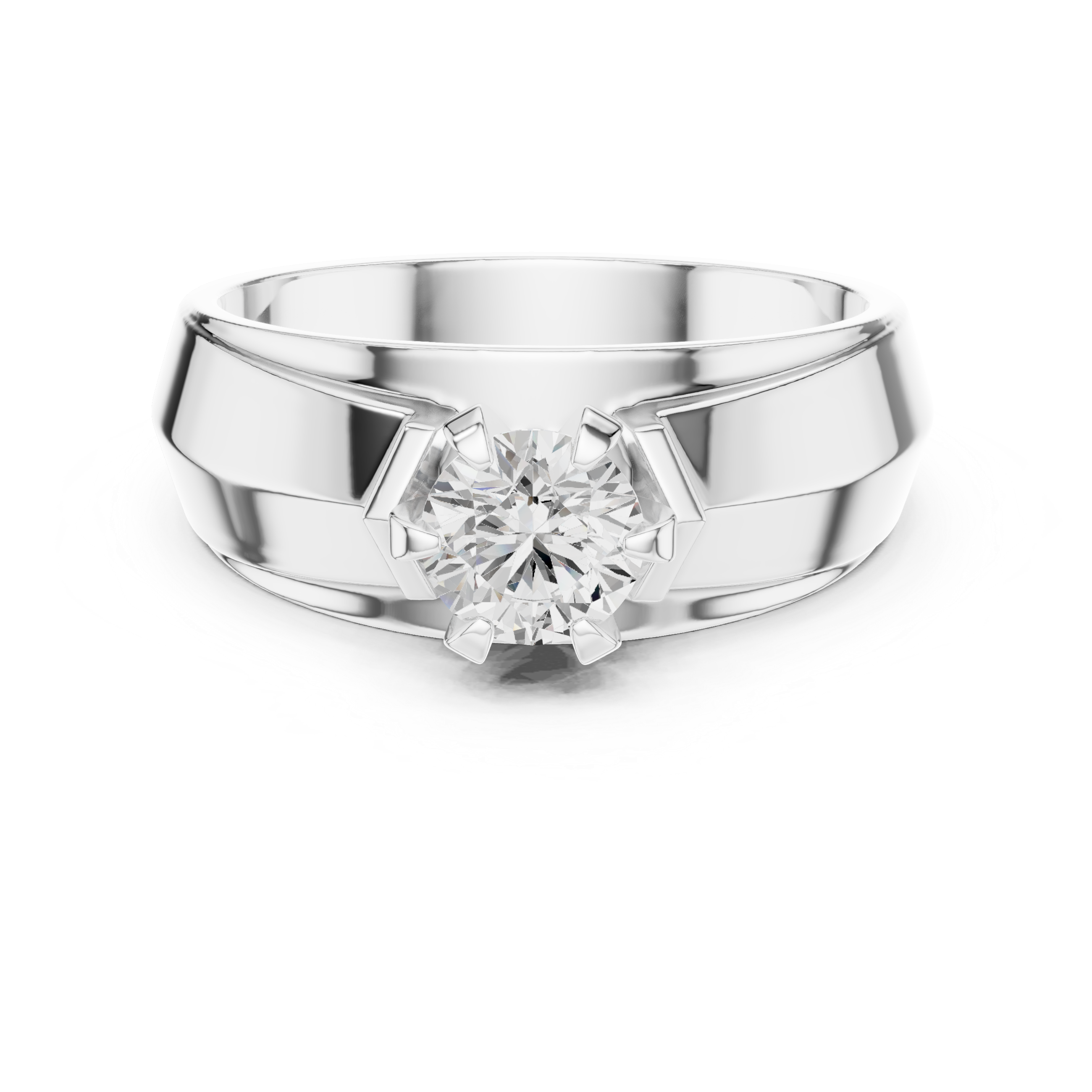 Men’s Six-Prong Solitaire Diamond Ring – Classic Wide Band Engagement Ring
