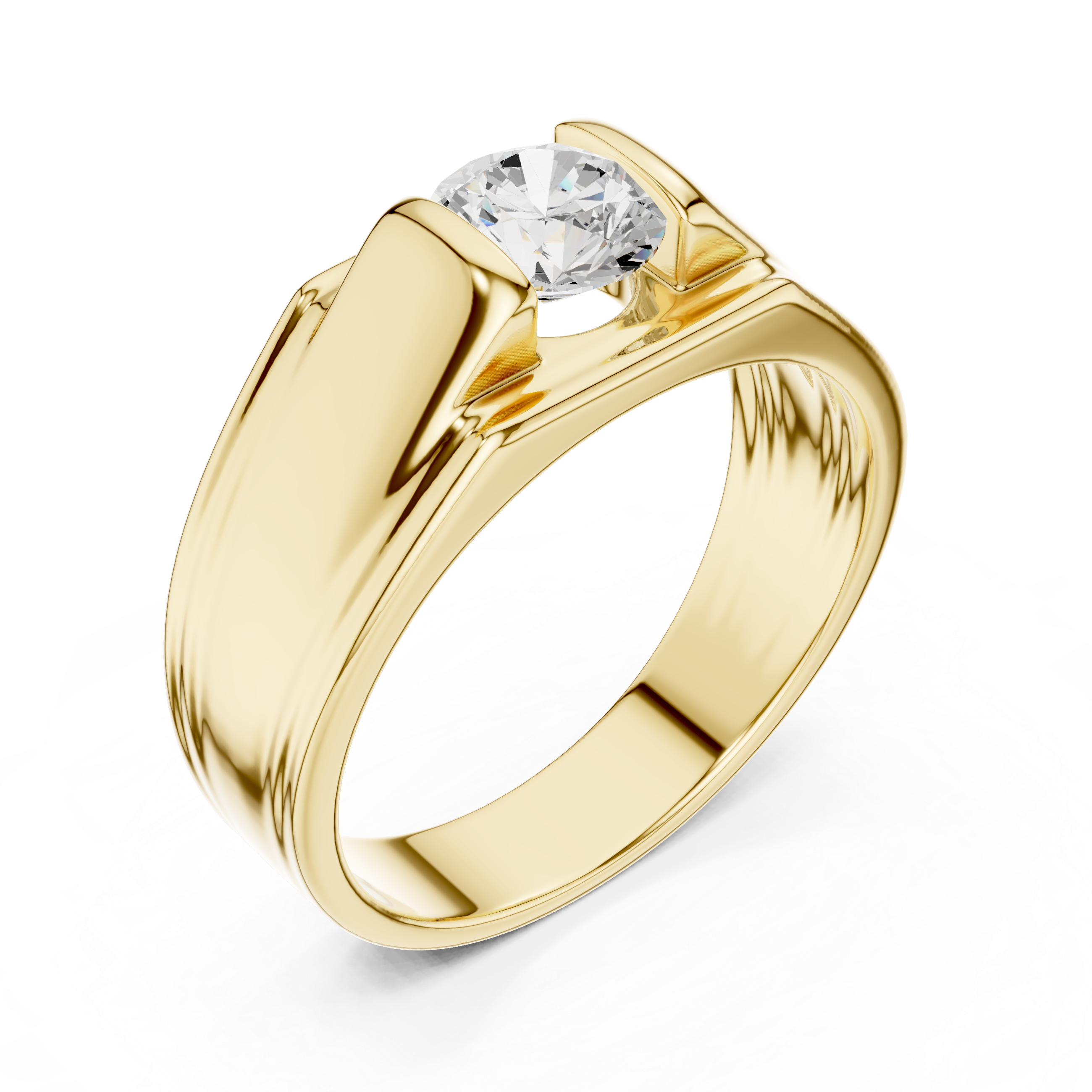 Men’s Two-Tone Solitaire Diamond Ring – Modern Channel Set Gold Signet Band