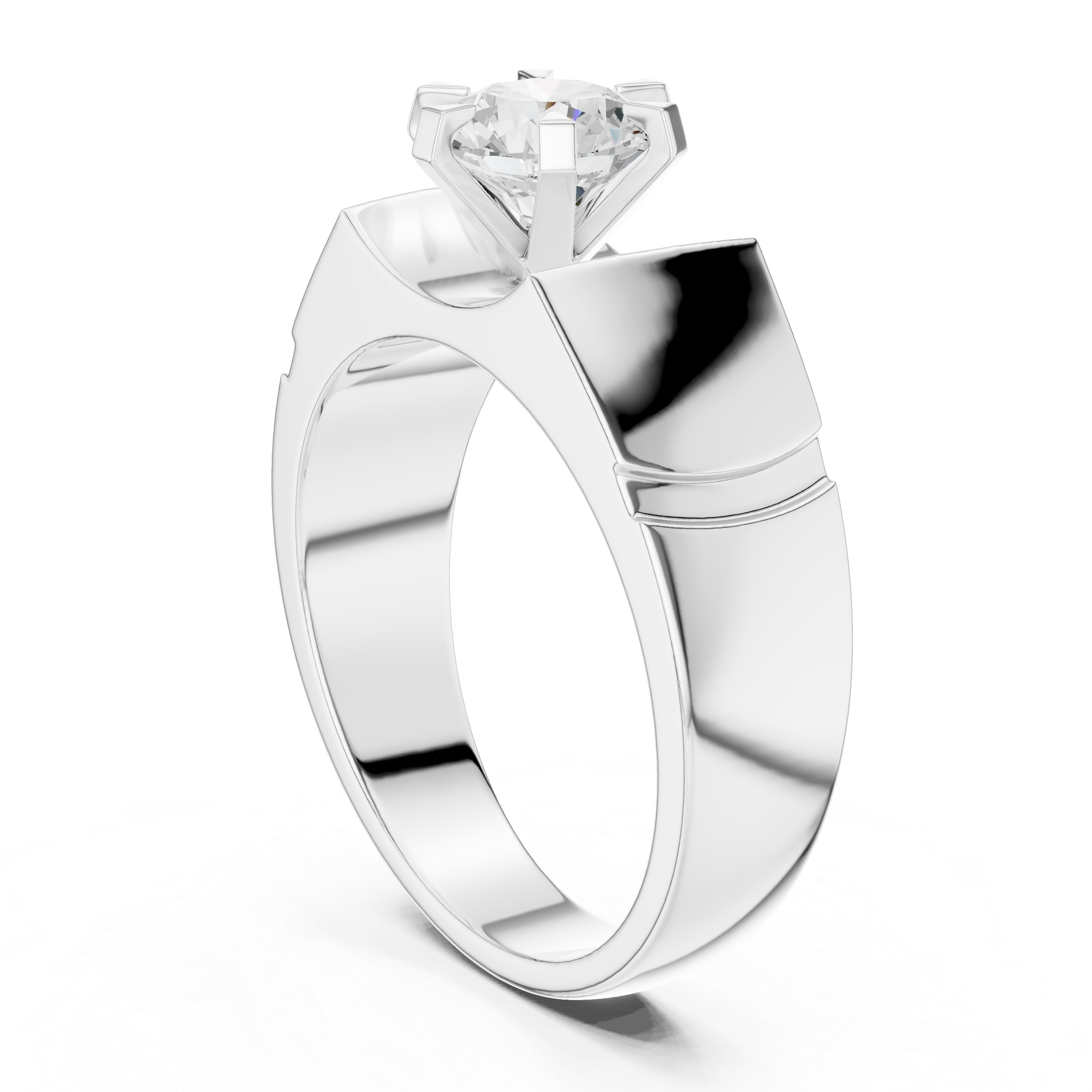 Men’s 1.50 CT Solitaire Diamond Ring – Textured Signet Style Engagement Band