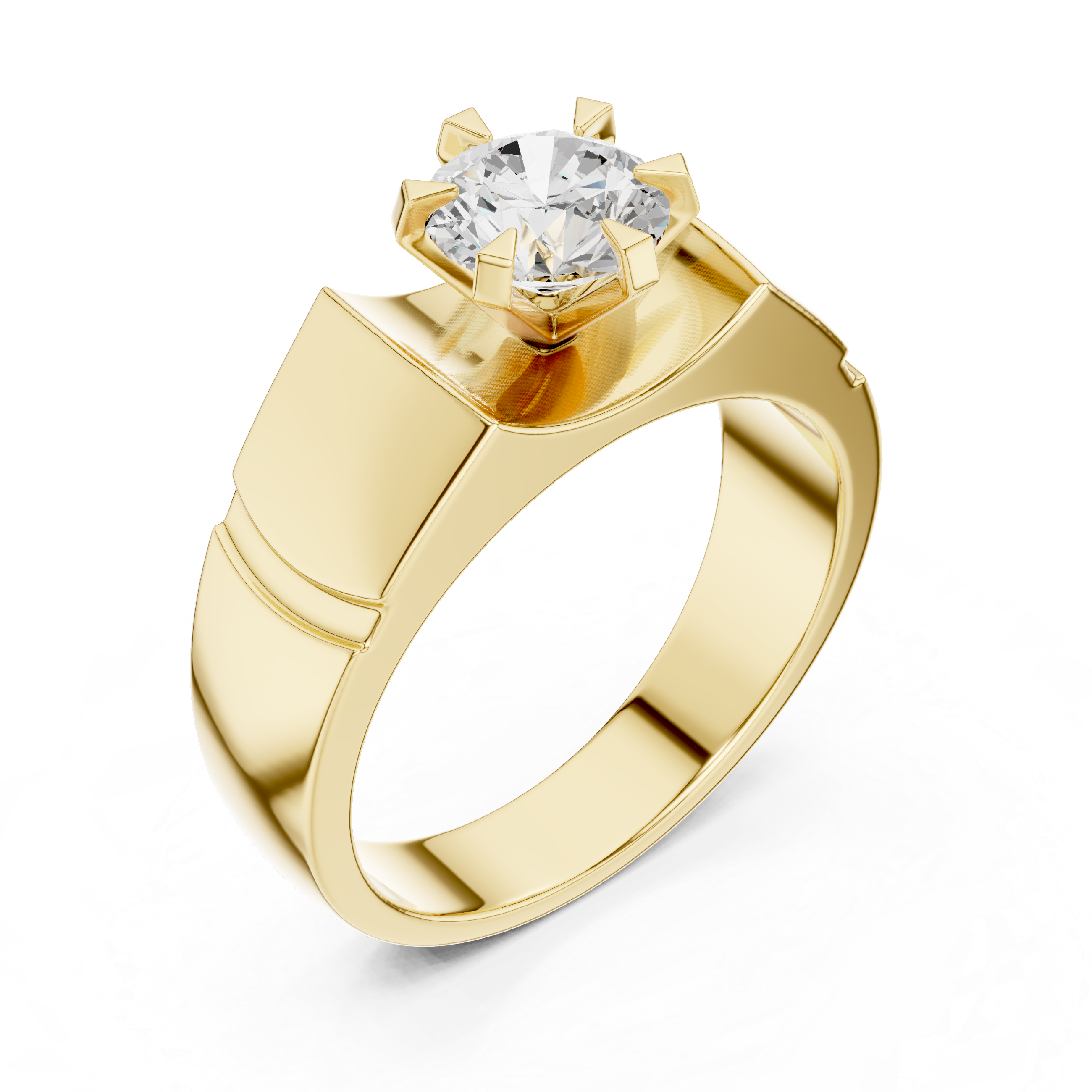 Men’s 1.50 CT Solitaire Diamond Ring – Textured Signet Style Engagement Band