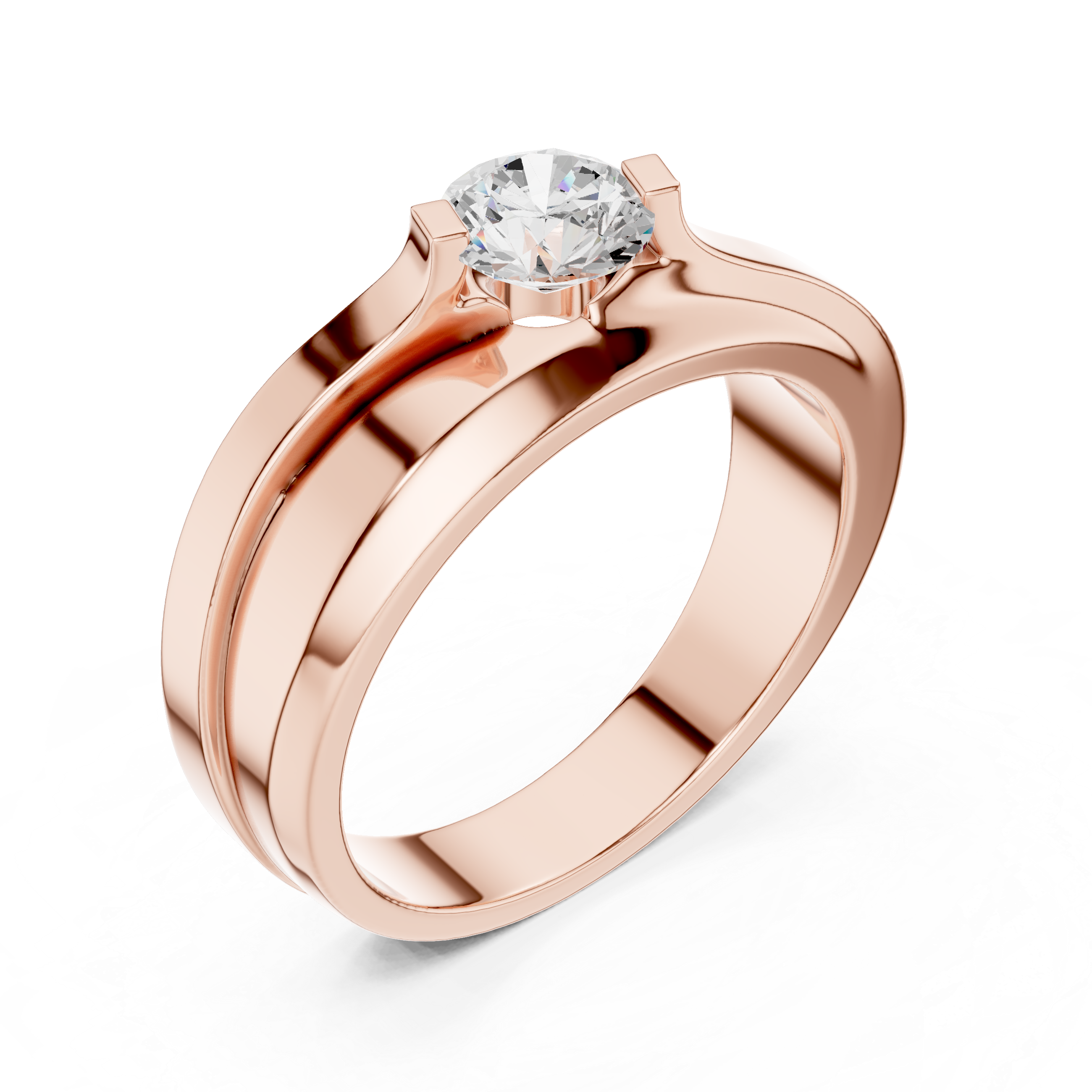 Men’s Two-Tone Solitaire Diamond Ring – Modern Crossover Band with 0.75 CT Center Stone