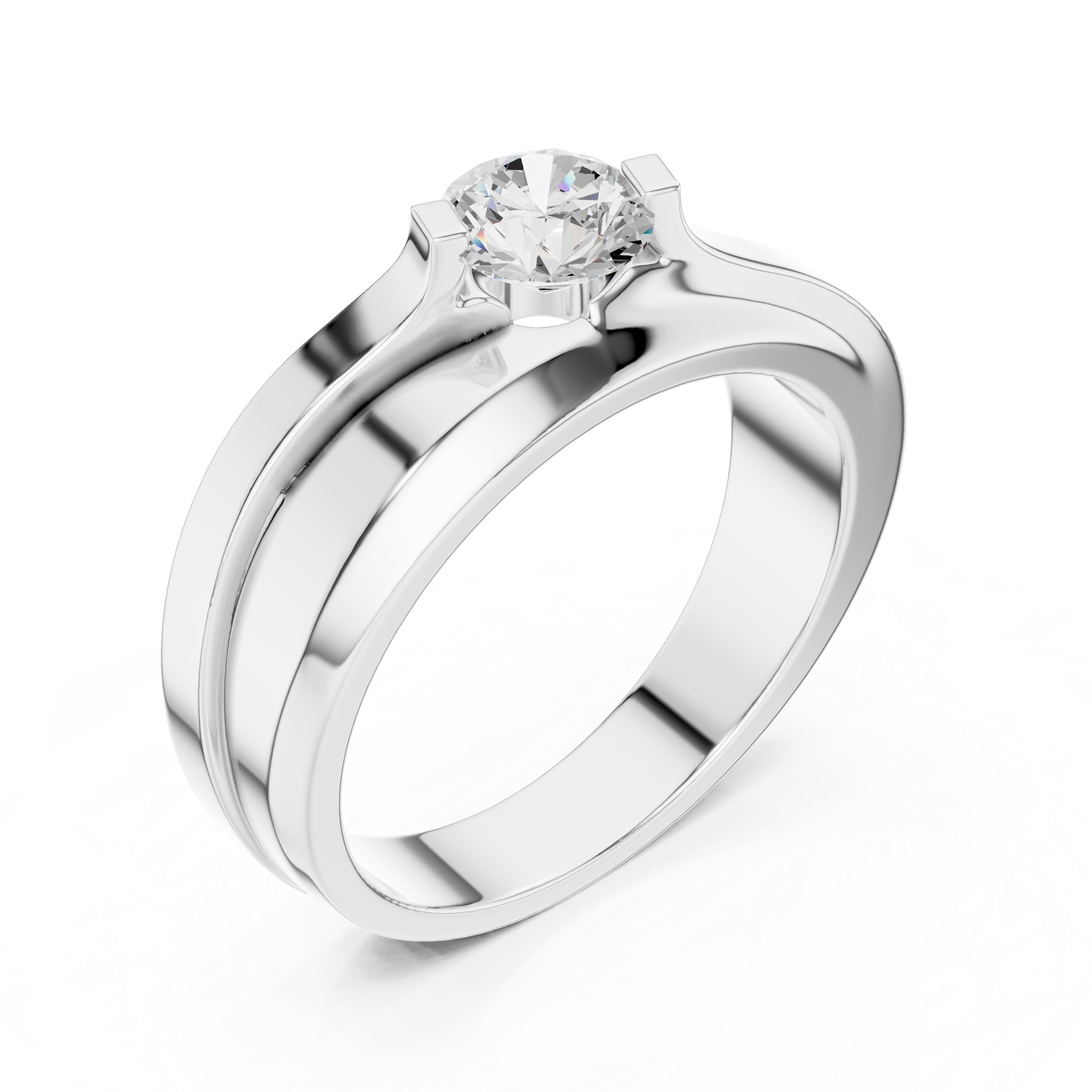 Men’s Two-Tone Solitaire Diamond Ring – Modern Crossover Band with 0.75 CT Center Stone