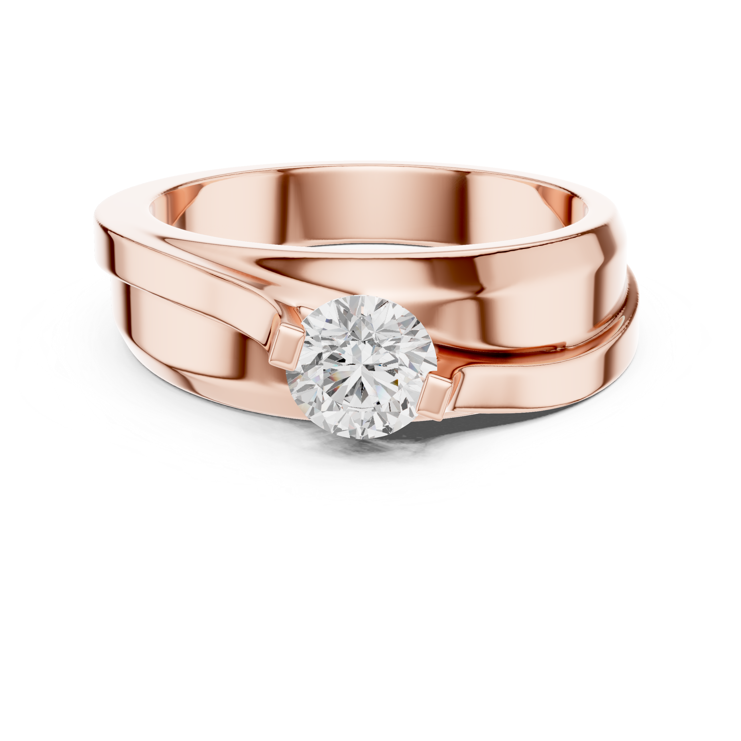 Men’s Two-Tone Solitaire Diamond Ring – Modern Crossover Band with 0.75 CT Center Stone