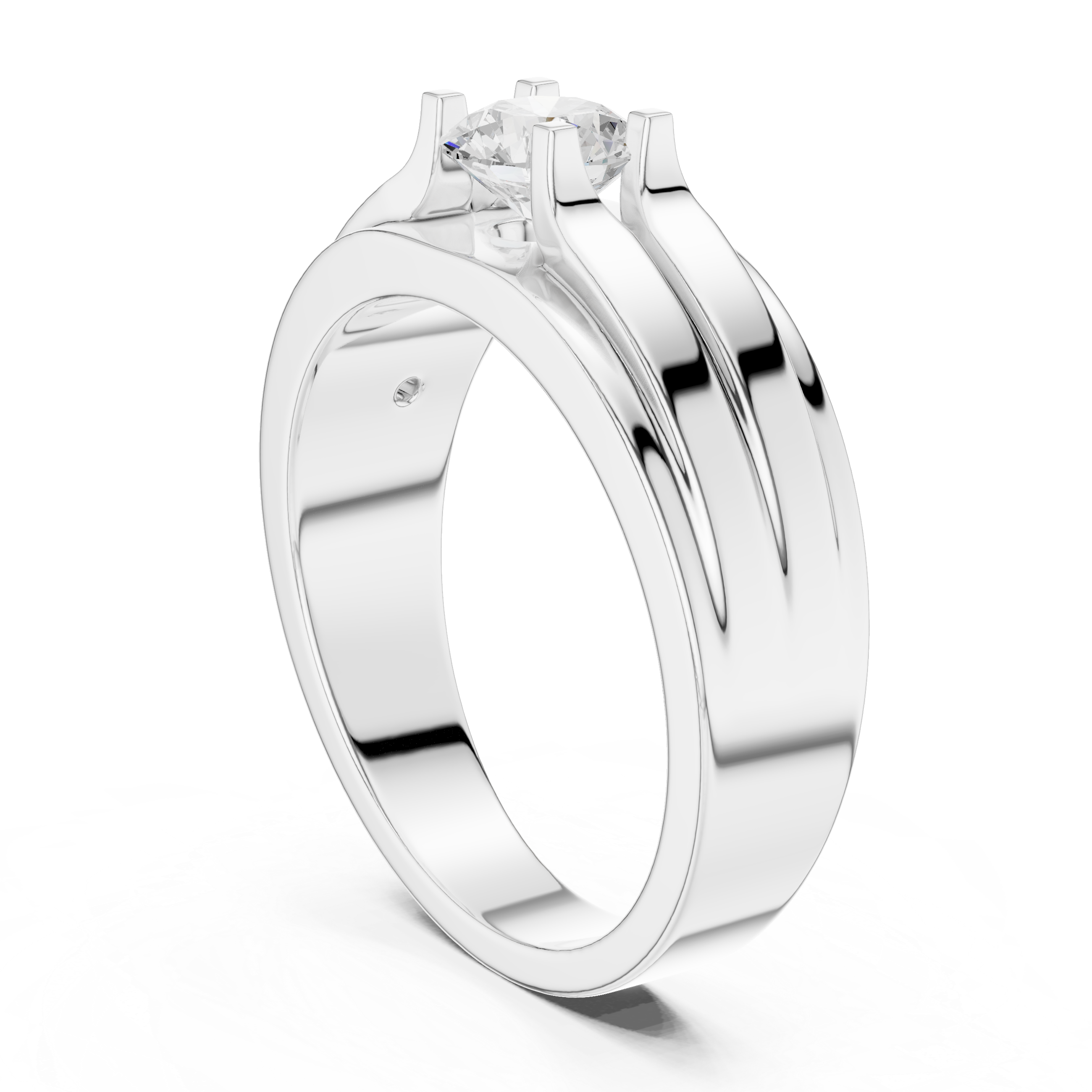 Men’s Two-Tone Solitaire Diamond Ring – 0.75 CT Modern Parallel Band Design