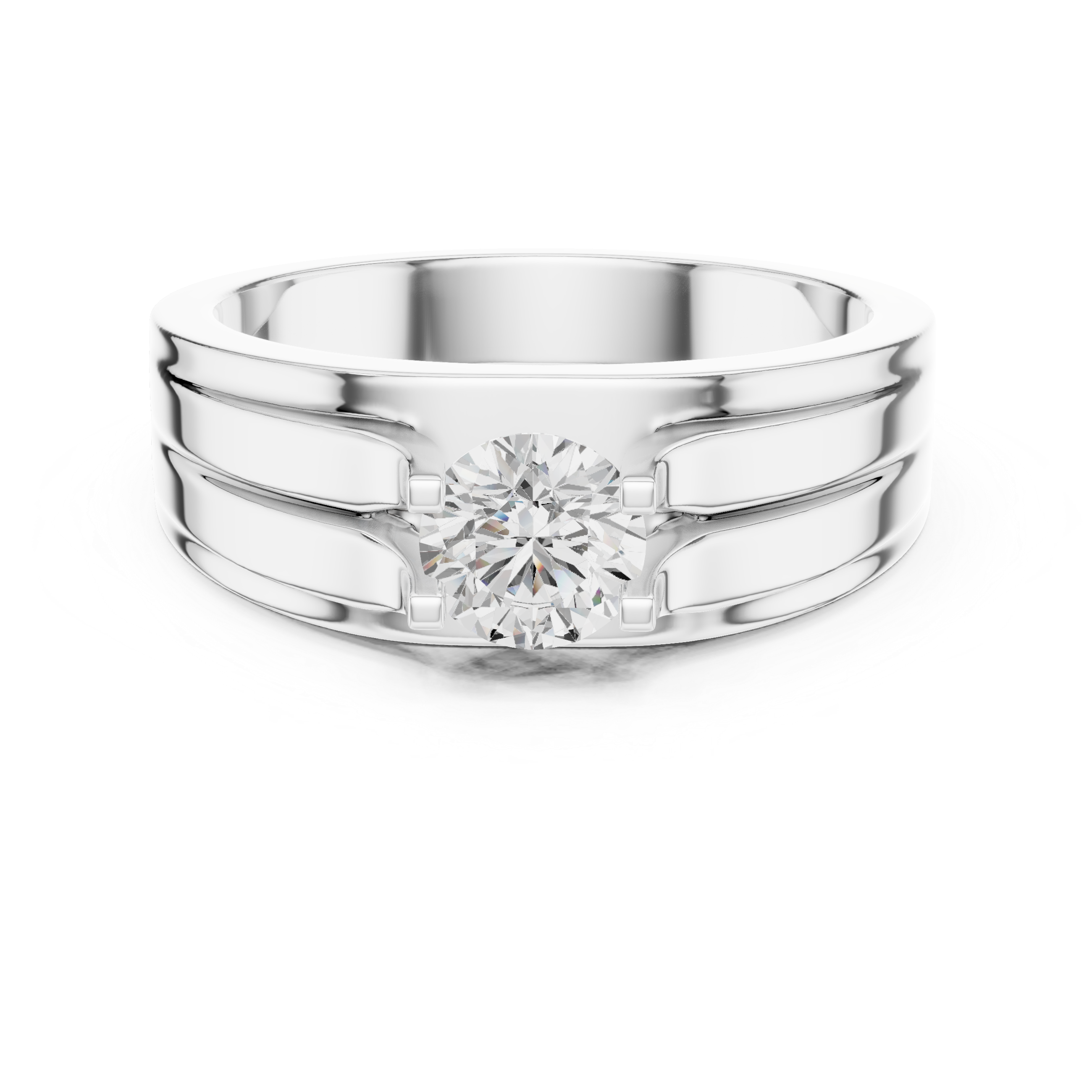 Men’s Two-Tone Solitaire Diamond Ring – 0.75 CT Modern Parallel Band Design