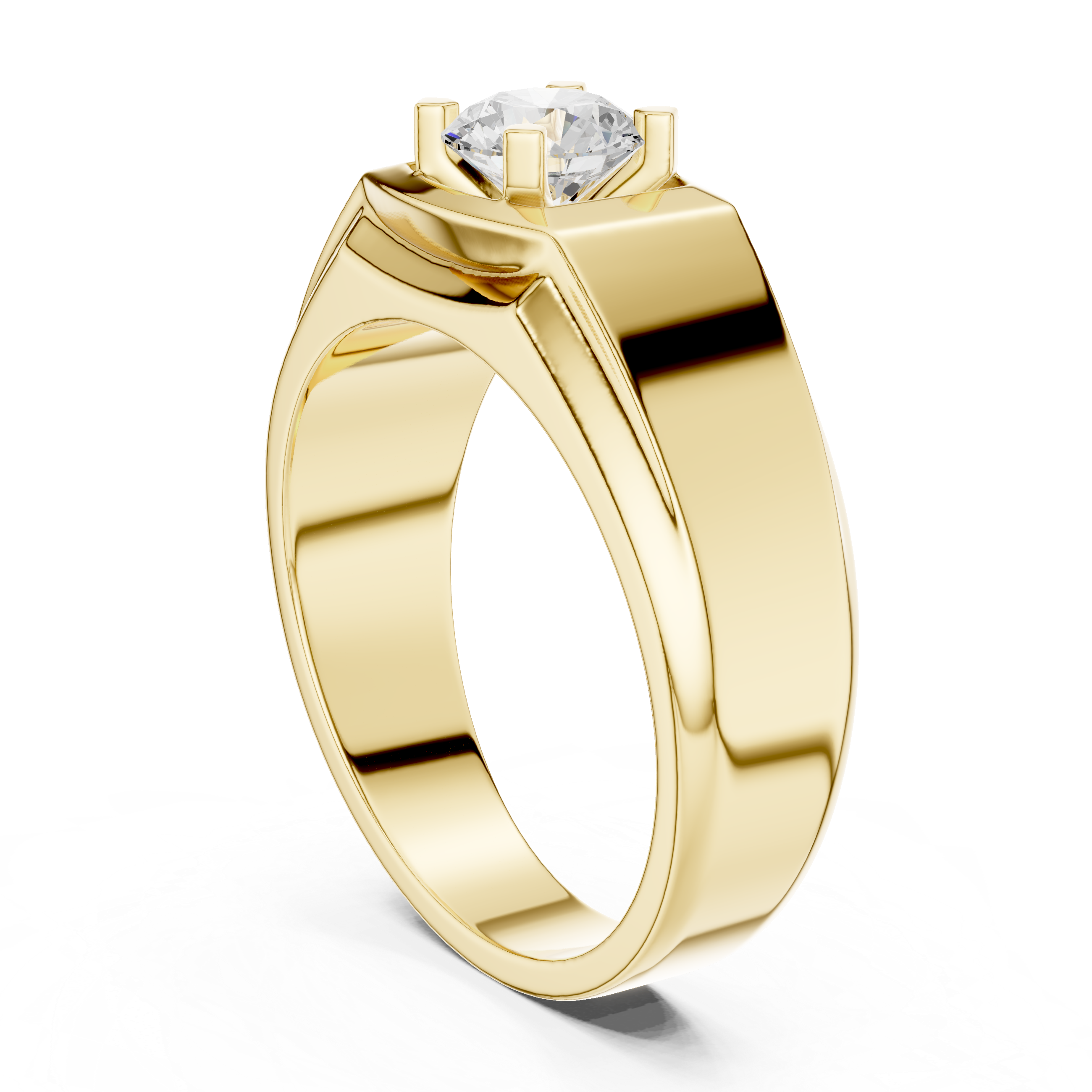 Men’s Solitaire Diamond Ring – Geometric Signet Style Engagement Ring with Brushed Gold Accents