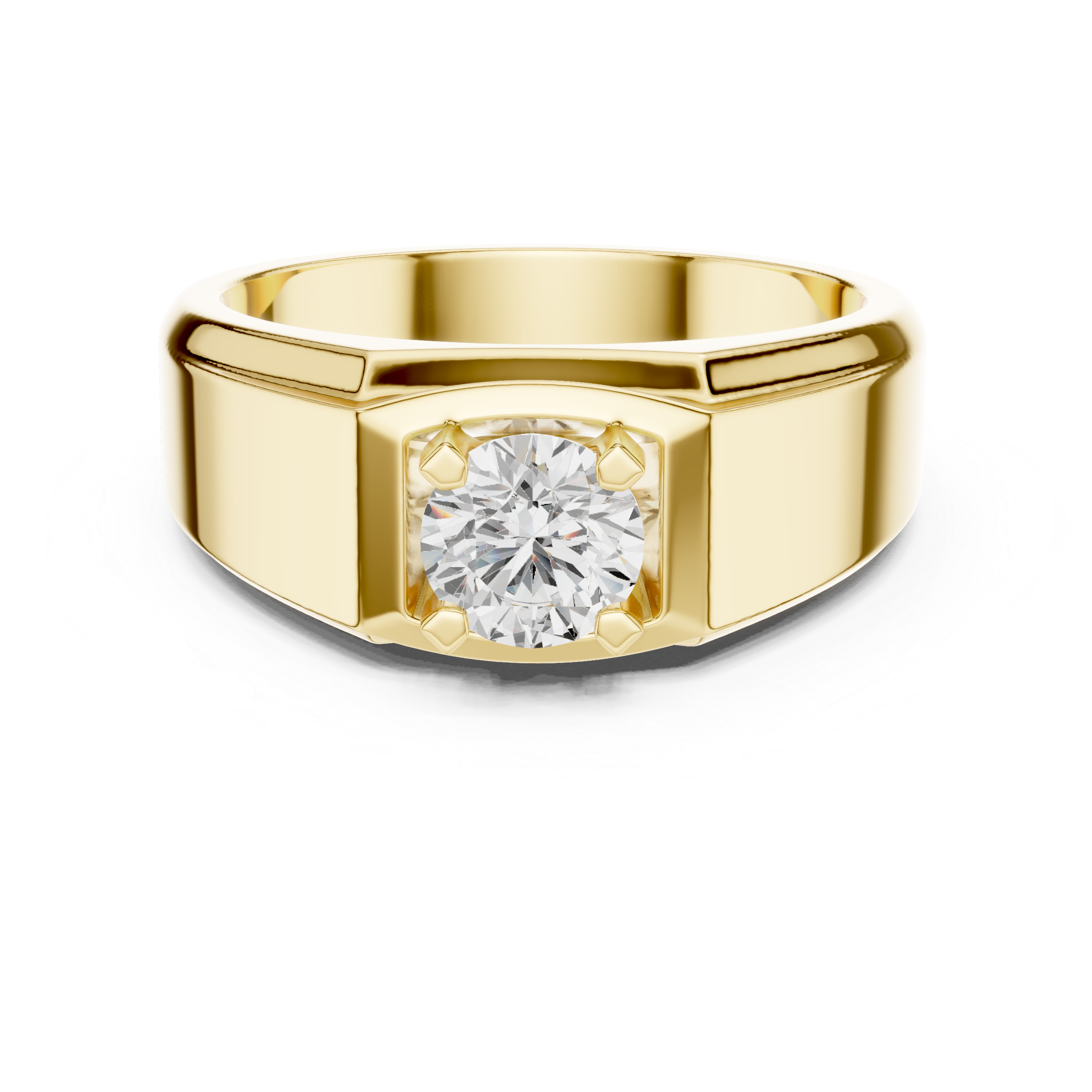 Men’s Solitaire Diamond Ring – Geometric Signet Style Engagement Ring with Brushed Gold Accents