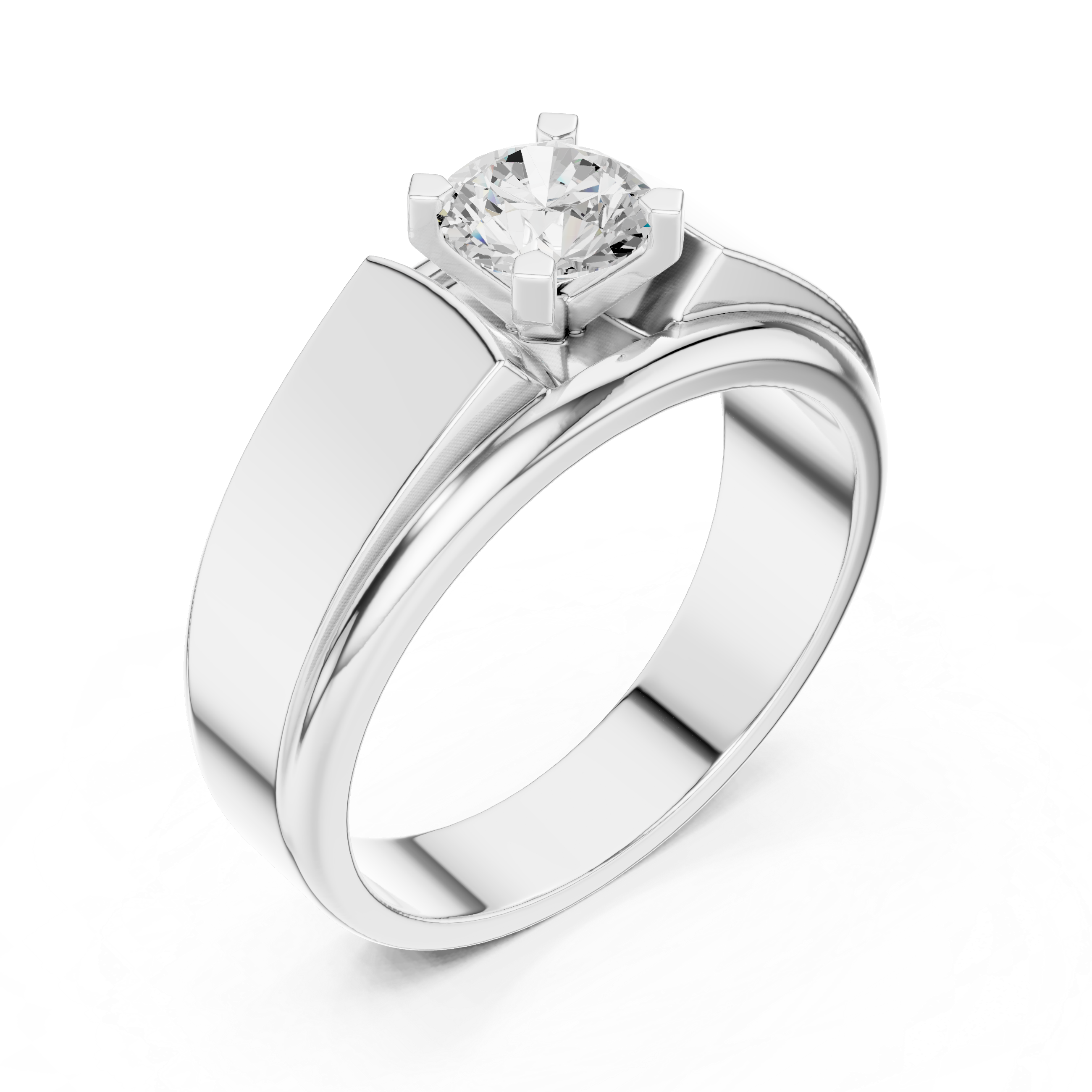 Men’s Solitaire Diamond Ring – Classic Tapered Signet Style Engagement Band with 0.75 CT Round Stone
