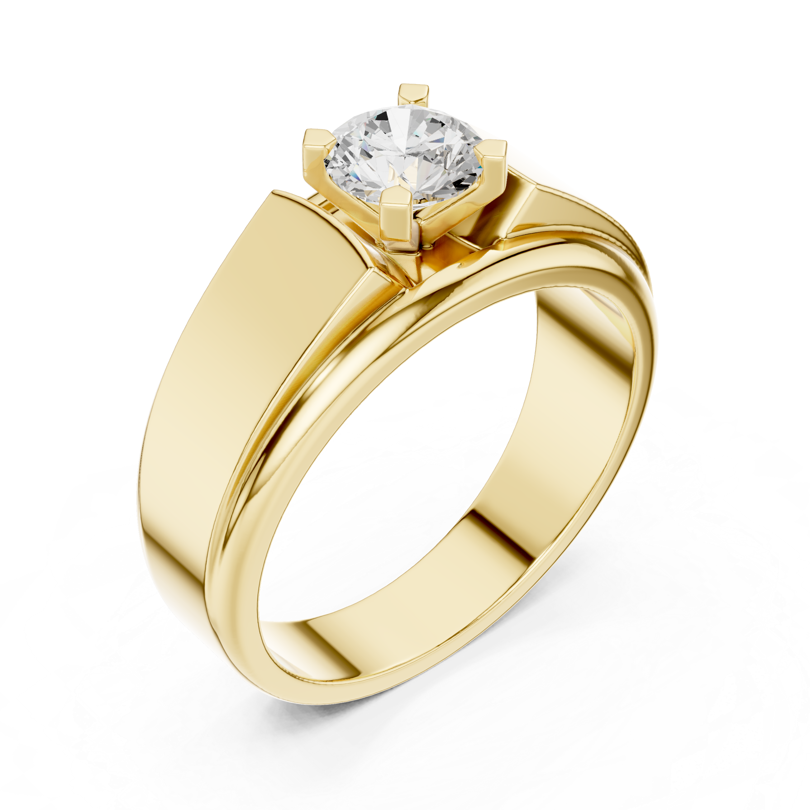 Men’s Solitaire Diamond Ring – Classic Tapered Signet Style Engagement Band with 0.75 CT Round Stone