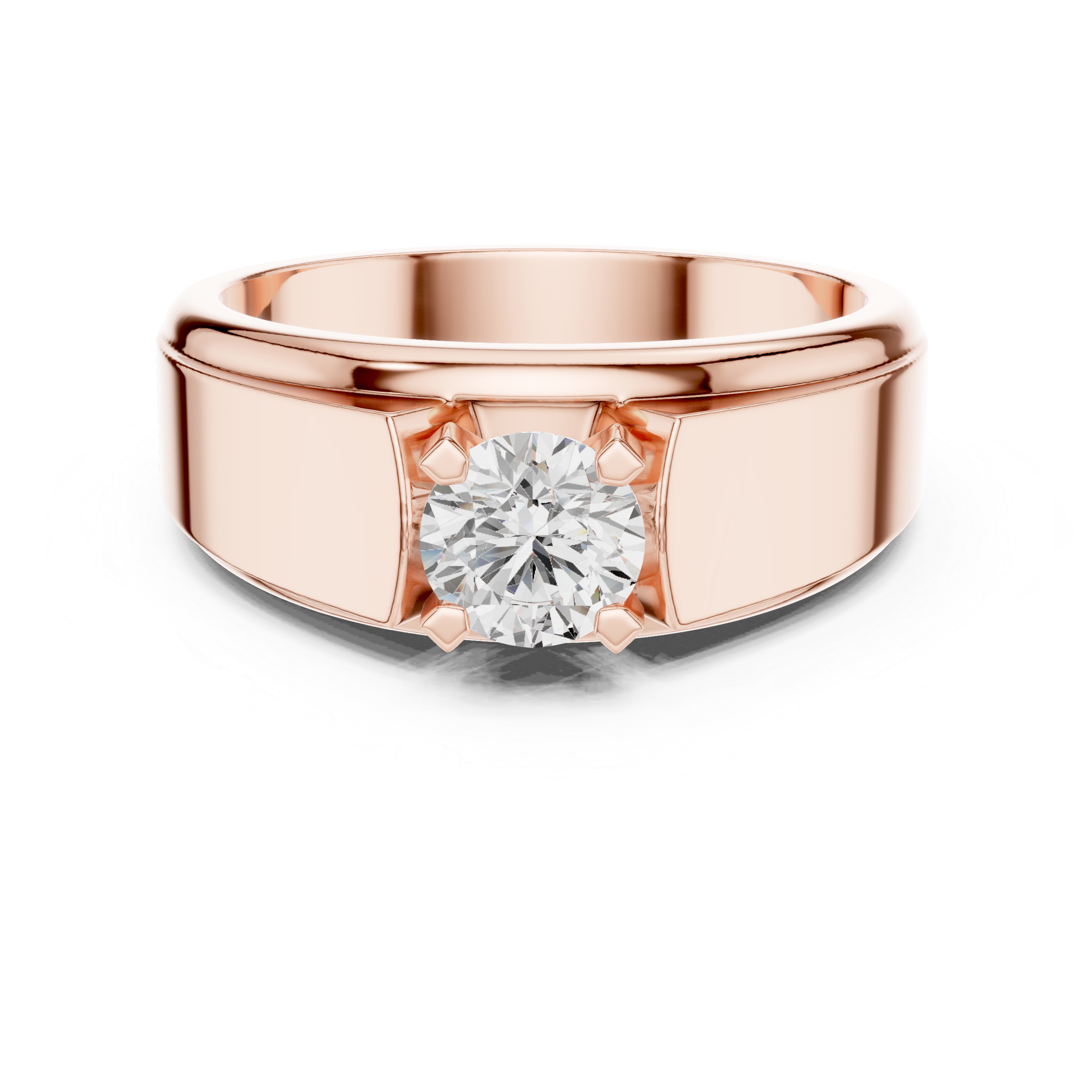 Men’s Solitaire Diamond Ring – Classic Tapered Signet Style Engagement Band with 0.75 CT Round Stone