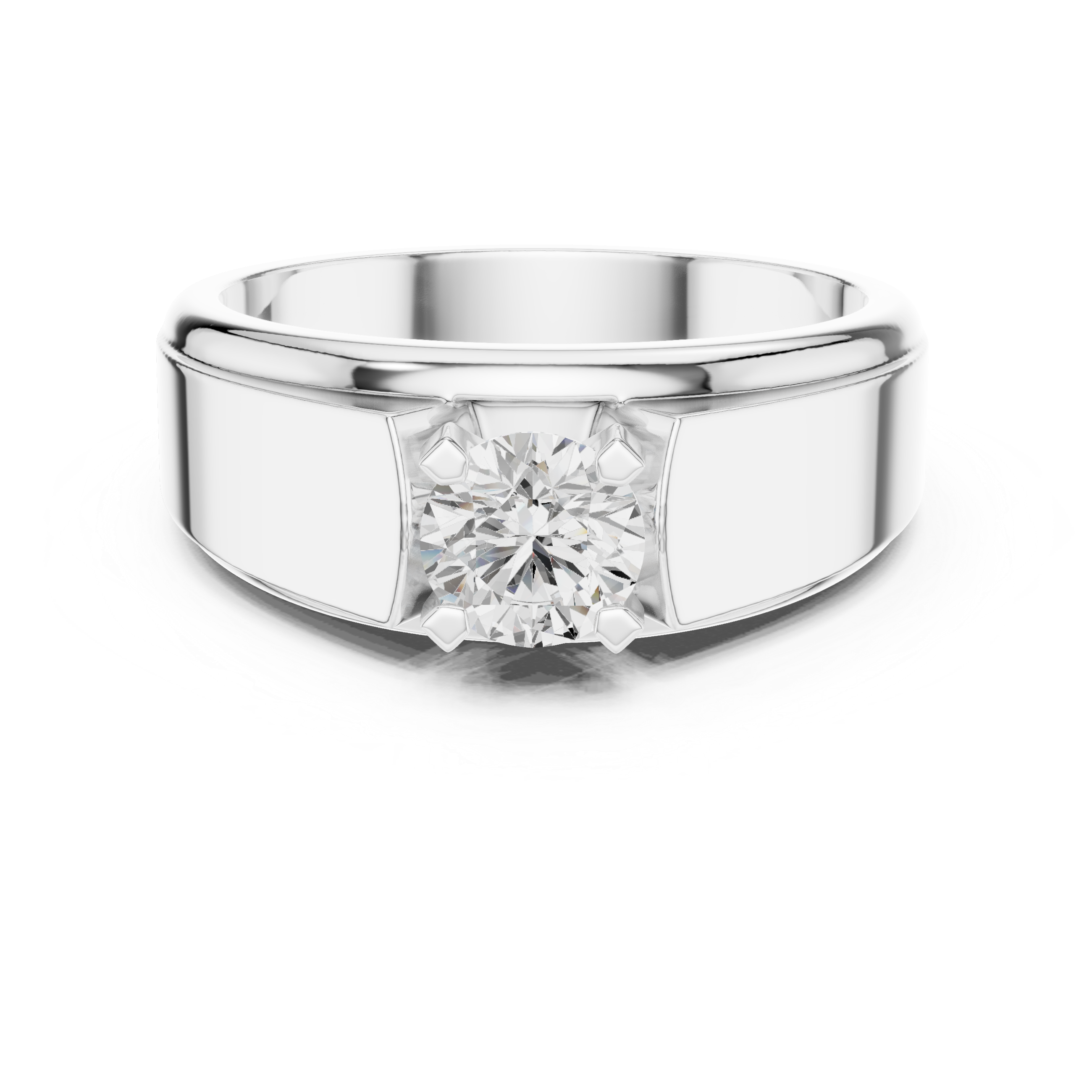 Men’s Solitaire Diamond Ring – Classic Tapered Signet Style Engagement Band with 0.75 CT Round Stone