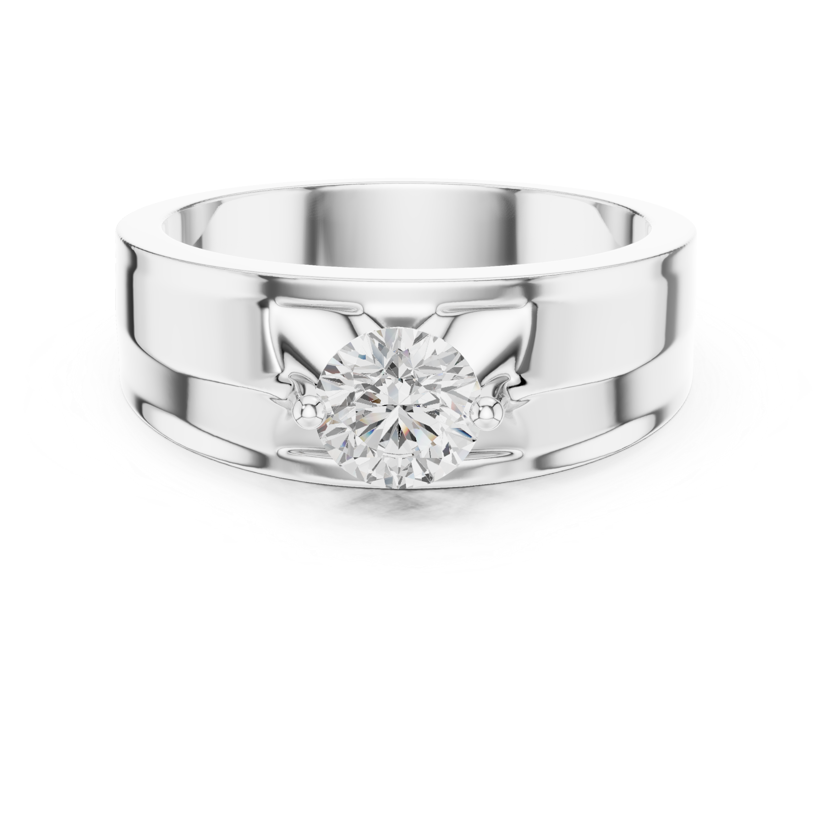 Men’s Two-Tone Solitaire Diamond Ring – Brushed Center Band with 0.75 CT Round Stone